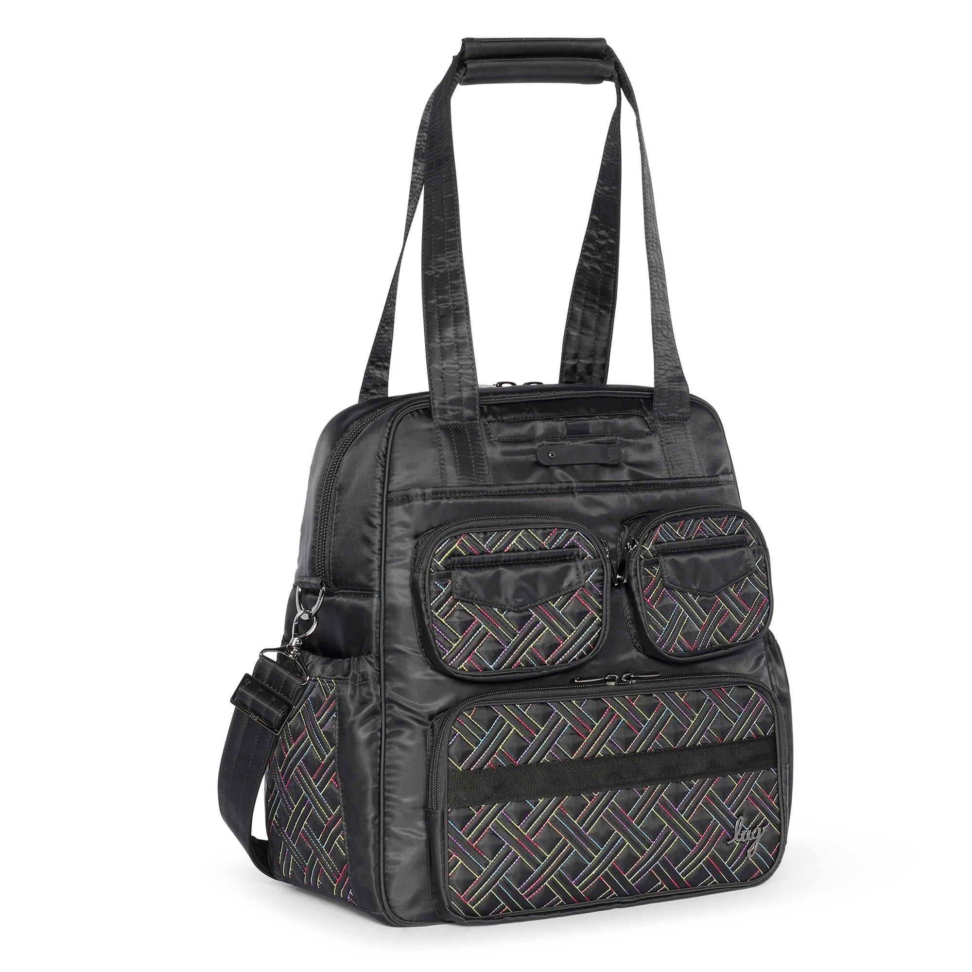Puddle Jumper LE Convertible Tote Bag - BLACK RAINBOW - 12171_PuddleJumperLE_BlackRainbowStitch_Angle_02