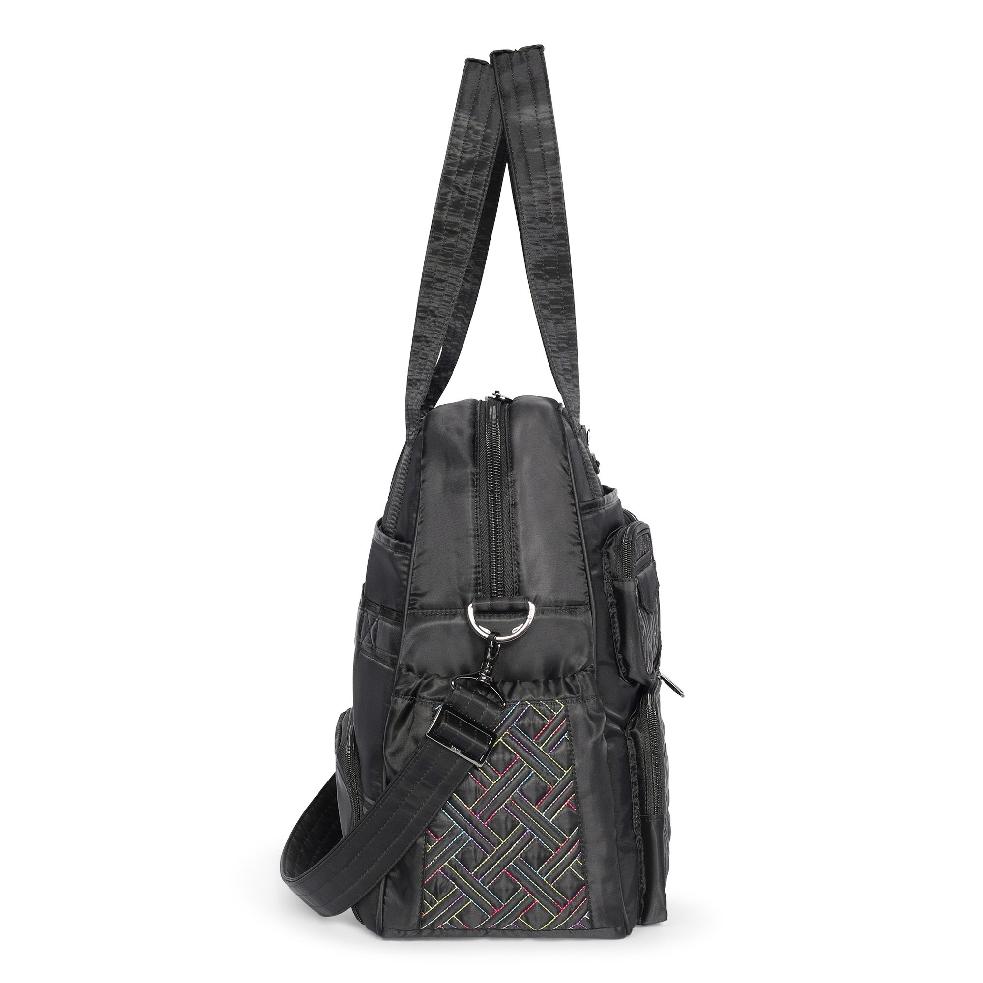 Puddle Jumper LE Convertible Tote Bag - BLACK RAINBOW - 12171_PuddleJumperLE_BlackRainbowStitch_Angle_03