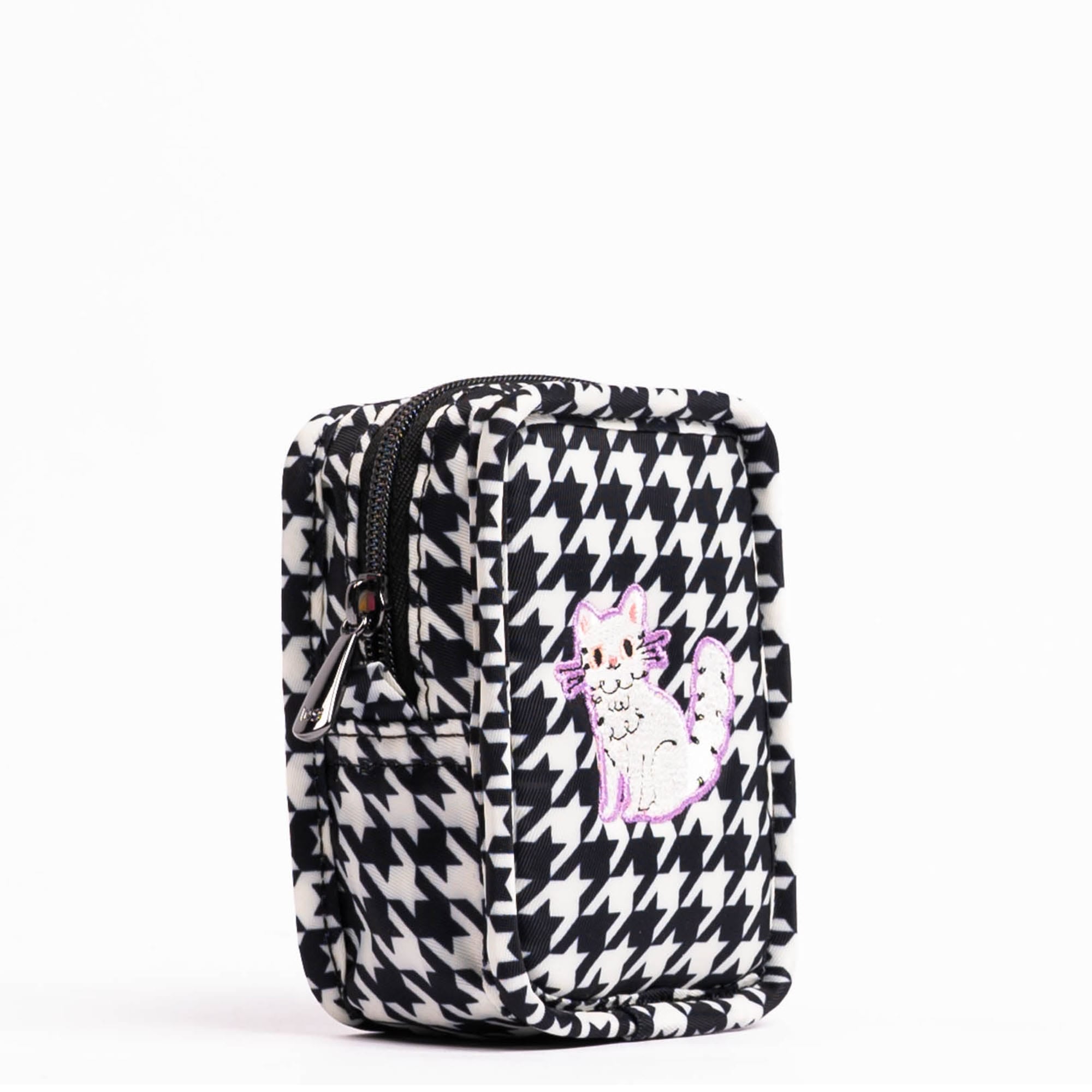 Embroidered Drizzle Zip Storage Pouch - MICRO HOUNDSTOOTH - 23666_DrizzleEmbroidered_MicroHoundstoothBlack_Angle_02