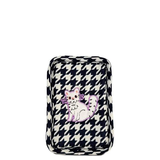 Embroidered Drizzle Zip Storage Pouch - - 23666_Drizzle_MicroHoundstoothBlack_Angle_01
