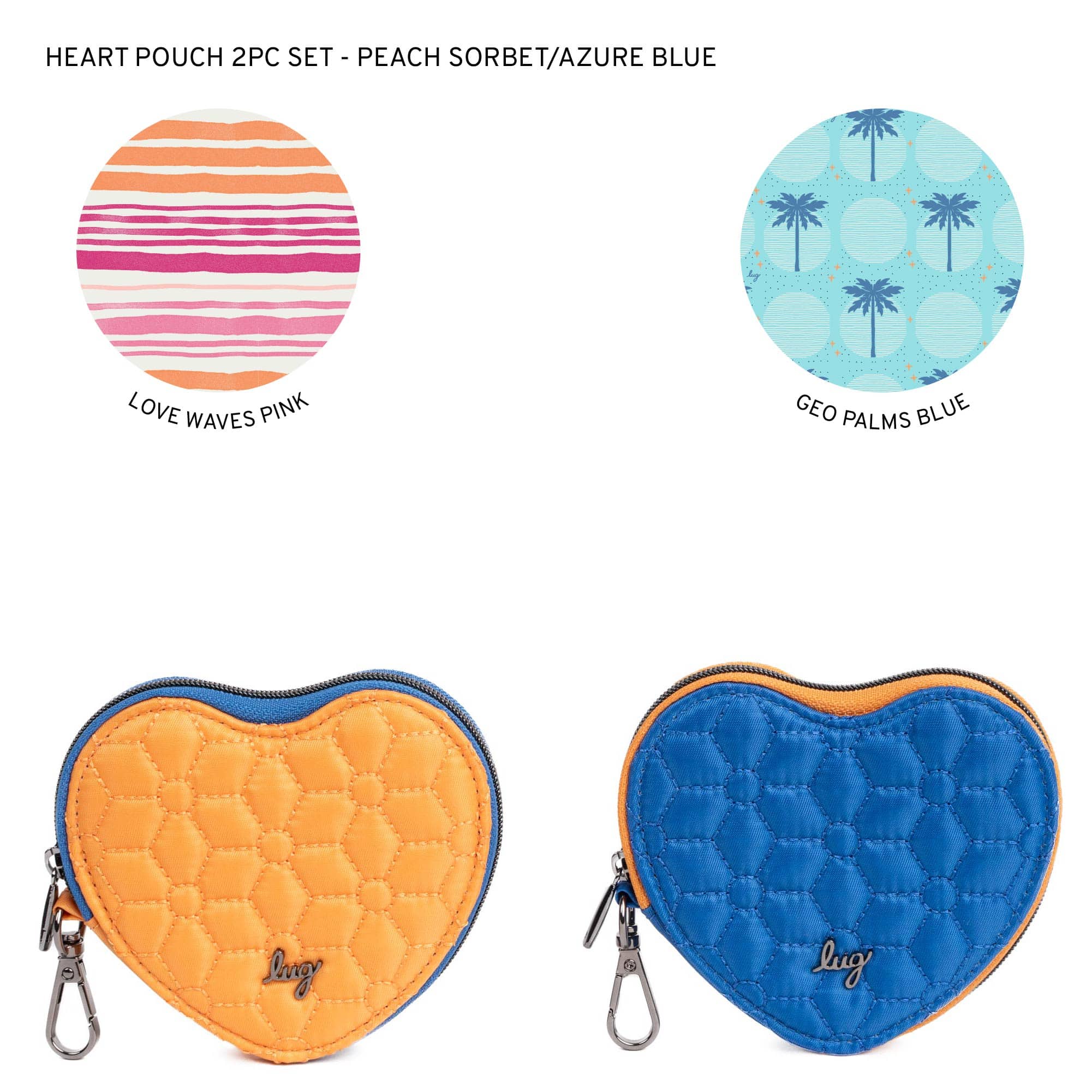 Heart Pouch 2pc Set - Two-Tone - AZURE BLUE PEACH SORBET - 24295_HeartPouches2PCS_PeachSorbet_AzureBlue_Angle_01_b88de0cd-b282-42de-8455-c6a1db7b492b