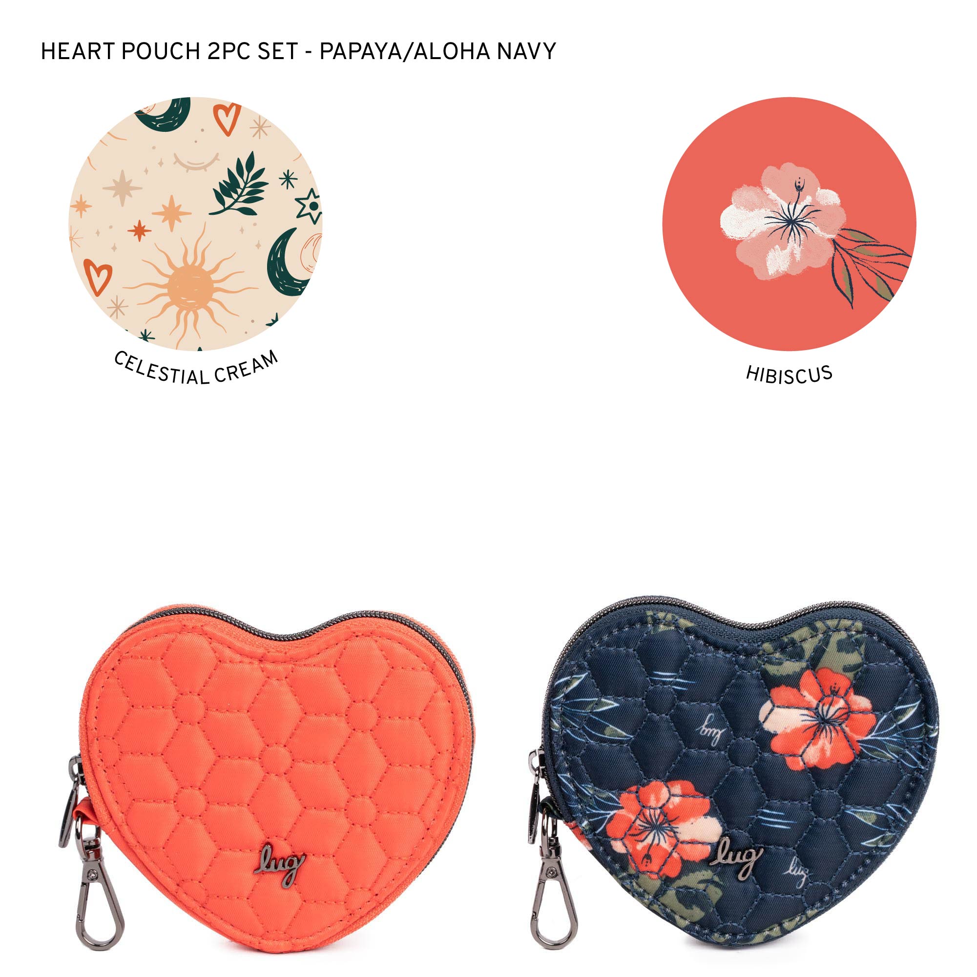Heart Pouch 2pc Set - PAPAYA ALOHA NAVY - 24297_HeartPouches2PCS_Papaya_AlohaNavy_Angle_01_7c24de87-53a1-4bb4-8db2-d9474c474663