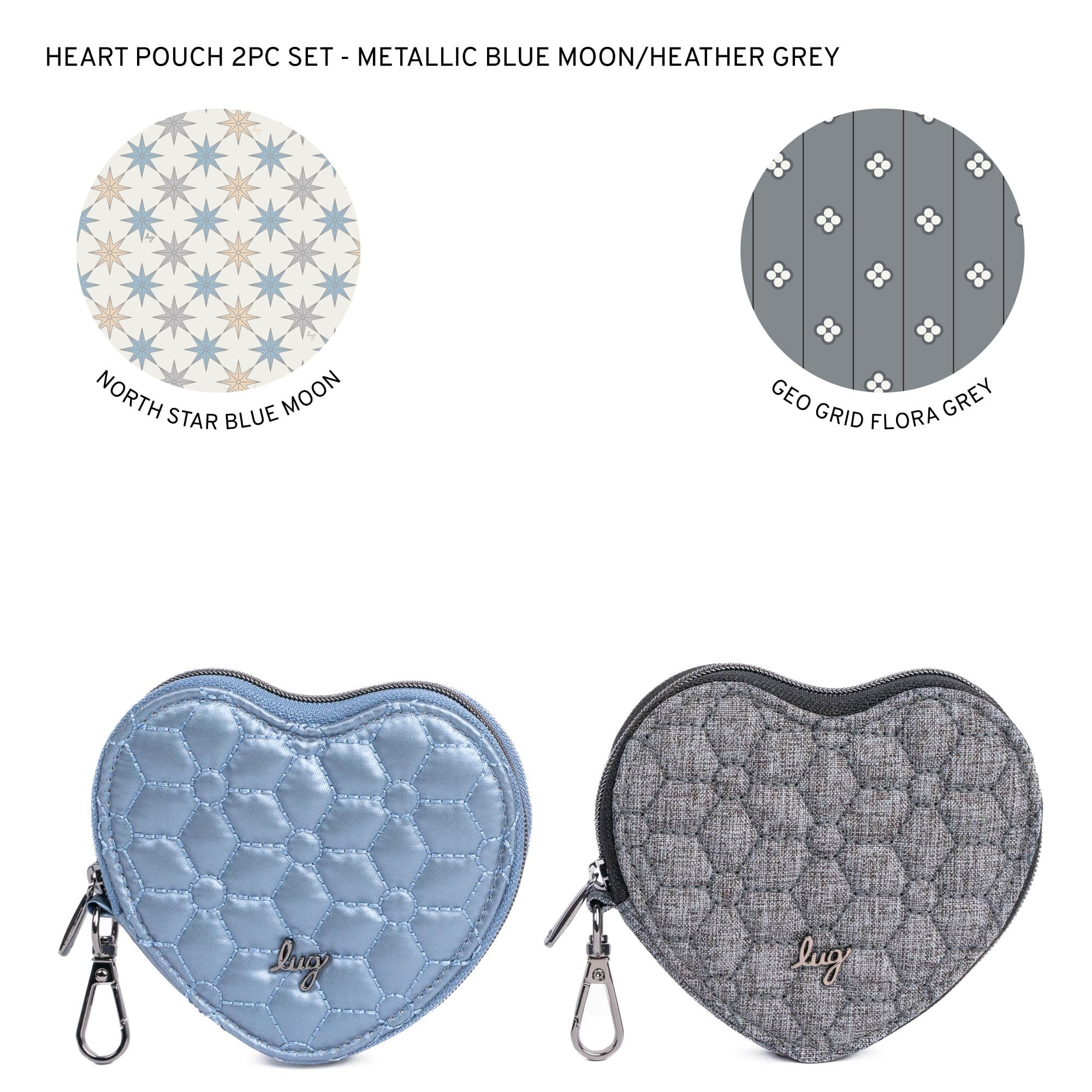 Heart Pouch 2pc Set - METALLIC BLUE MOON HEATHER GREY - 24299_HeartPouches2PCS_MetallicBlueMoon_HeatherGrey_Angle_01_f91c48fd-7bc1-4940-b19b-802a82abd696