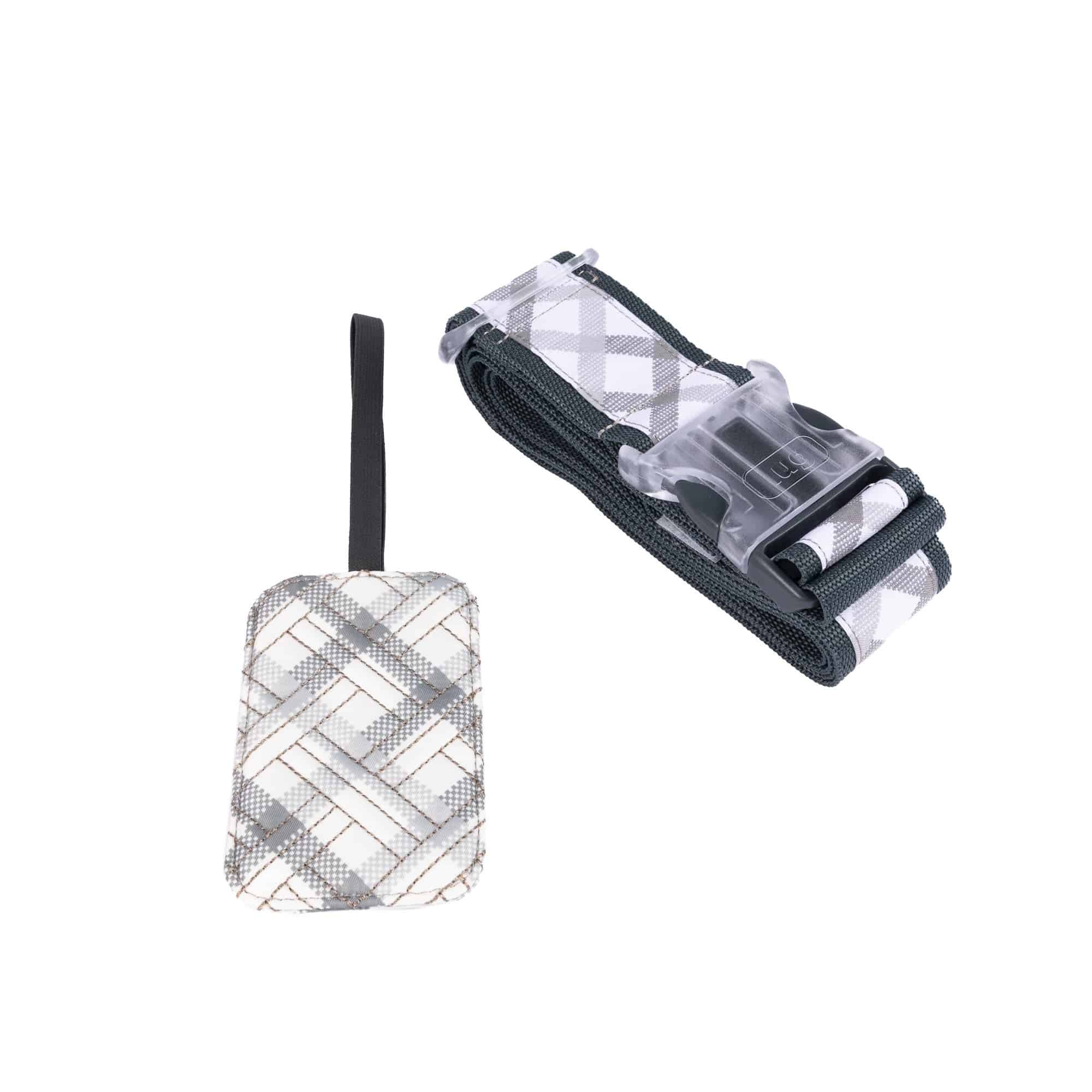 Baggage Claim Strap & Luggage Tag Set - CHECKERED PLAID GREY - 24332_BaggageClaimLuggageTag_CheckeredPlaidGrey_Angle_04