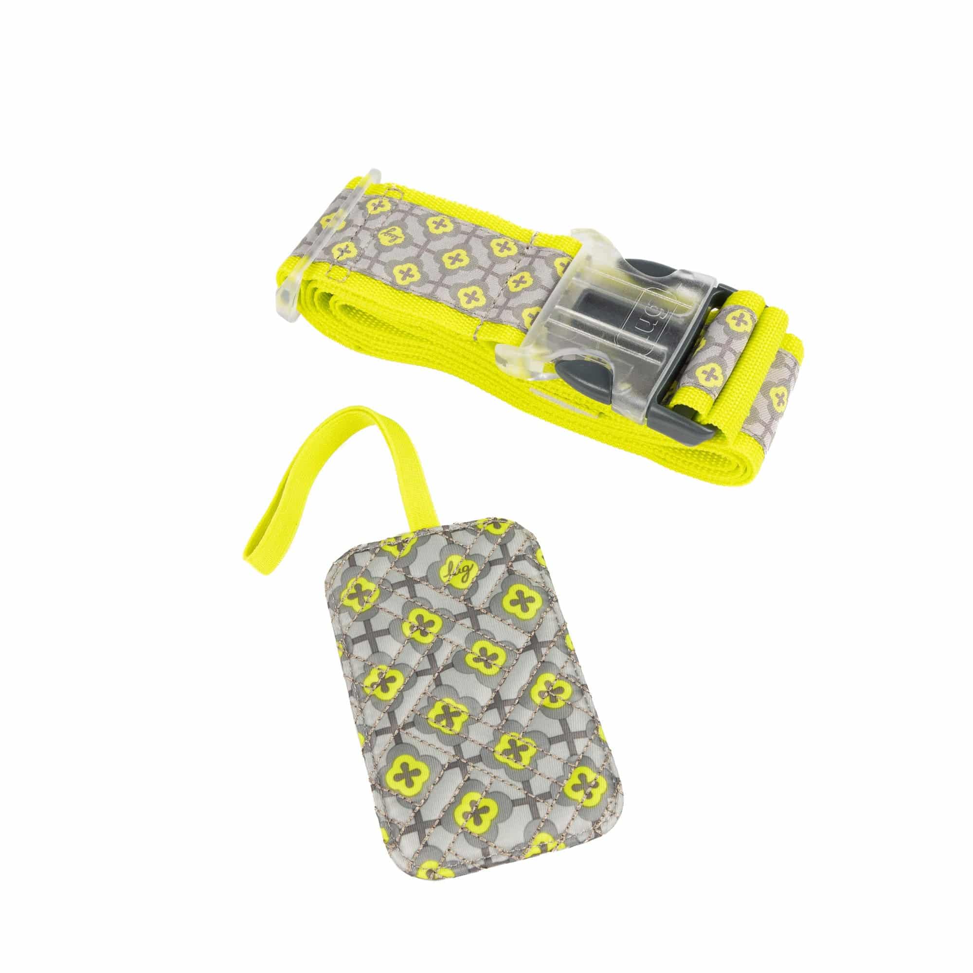 Baggage Claim Strap & Luggage Tag Set - FLORAL LATTICE LEMON LIME - 24334_BaggageClaimLuggageTag_FloralLatticeLemonLime_Angle_04