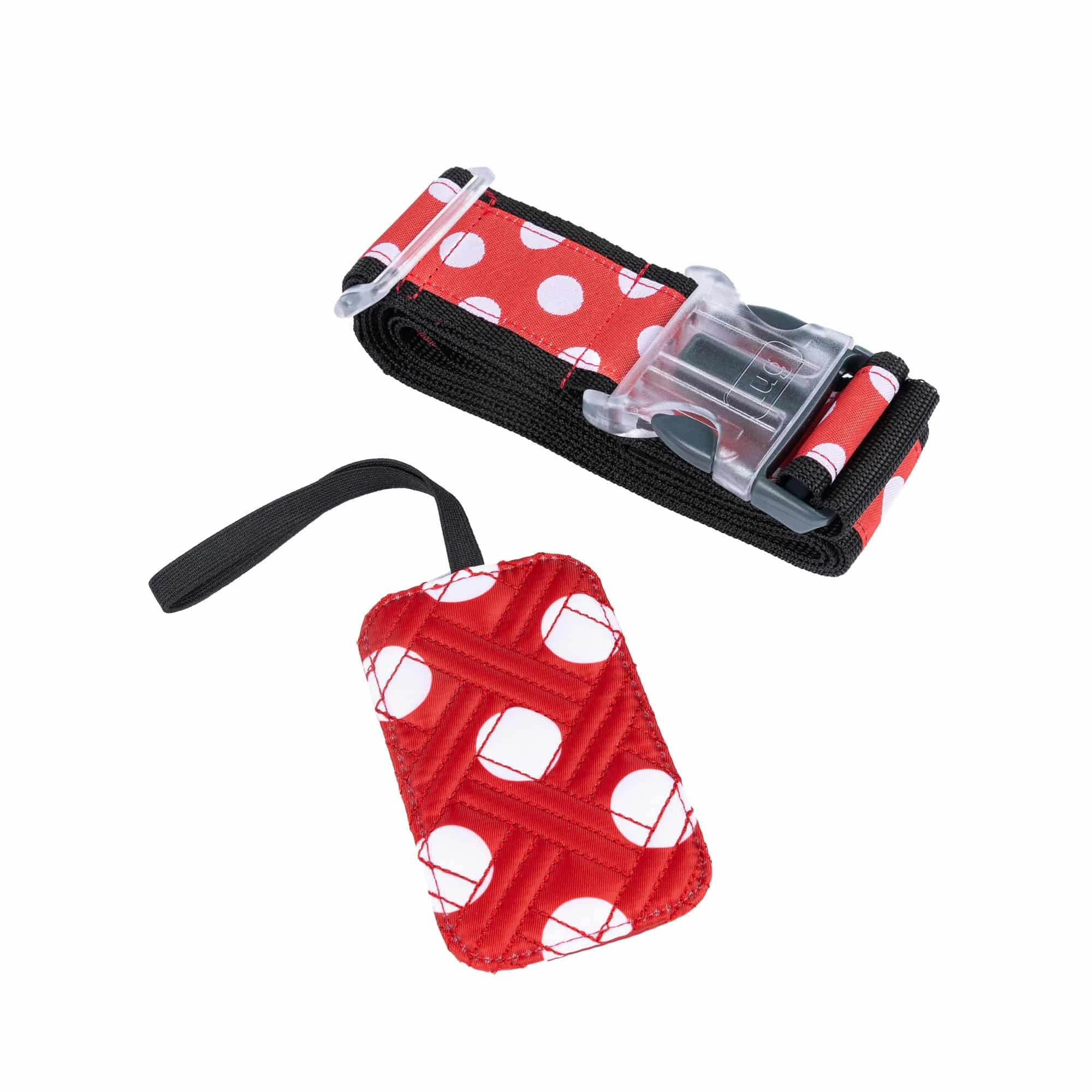 Baggage Claim Strap & Luggage Tag Set - CRIMSON LARGE DOT - 24338_BaggageClaimLuggageTag_CrimsonLGDot_Angle_04