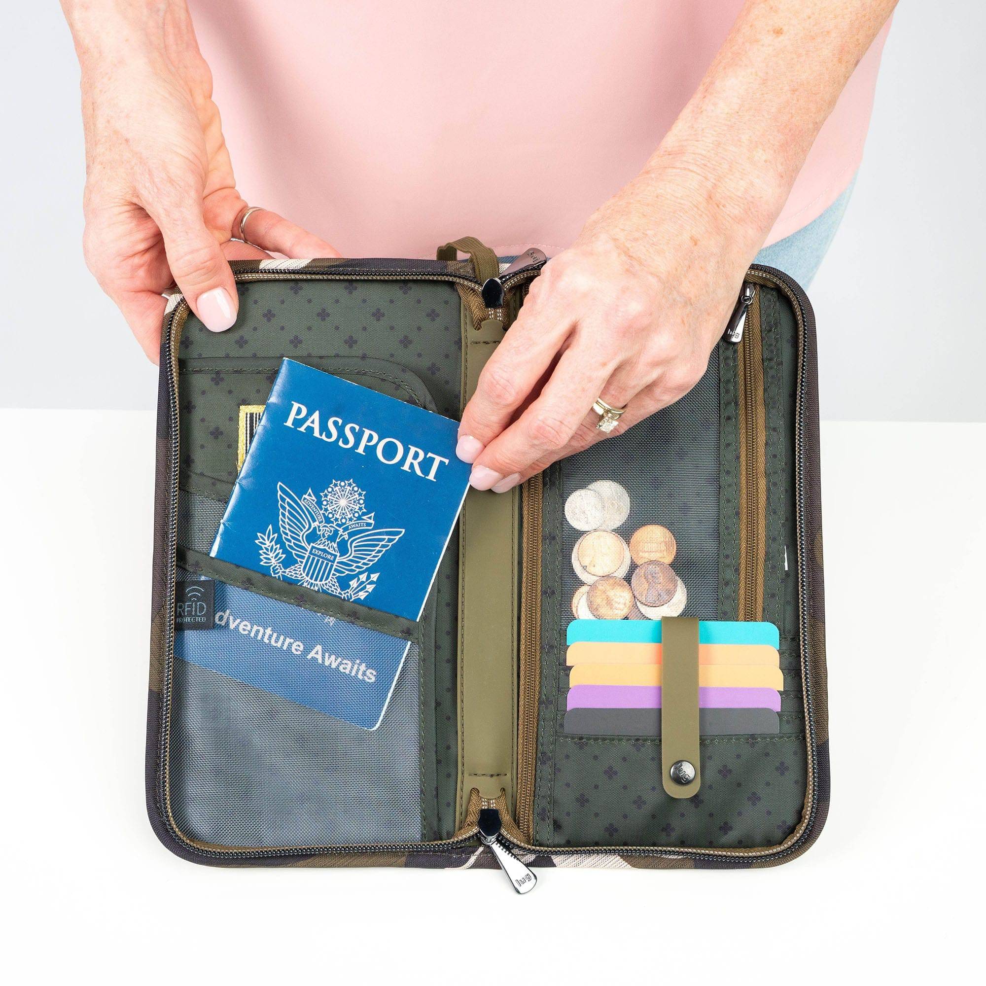 Legacy Collection Tango Travel RFID Wallet - - 24367_LegacyTango_BrushedCamoOlive_Lifestyle_02