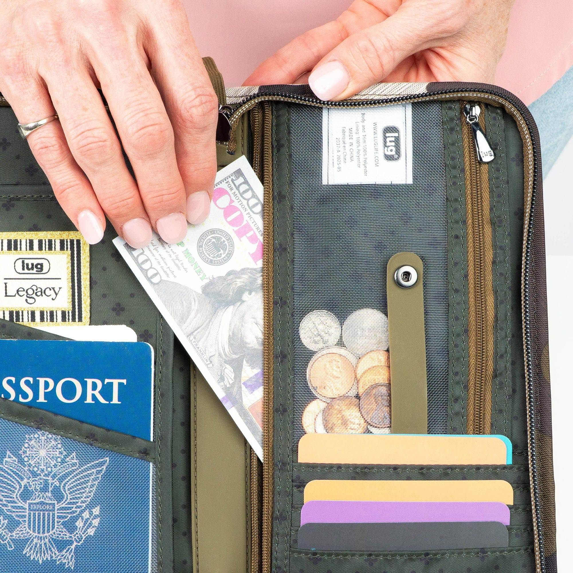 Legacy Collection Tango Travel RFID Wallet - - 24367_LegacyTango_BrushedCamoOlive_Lifestyle_06