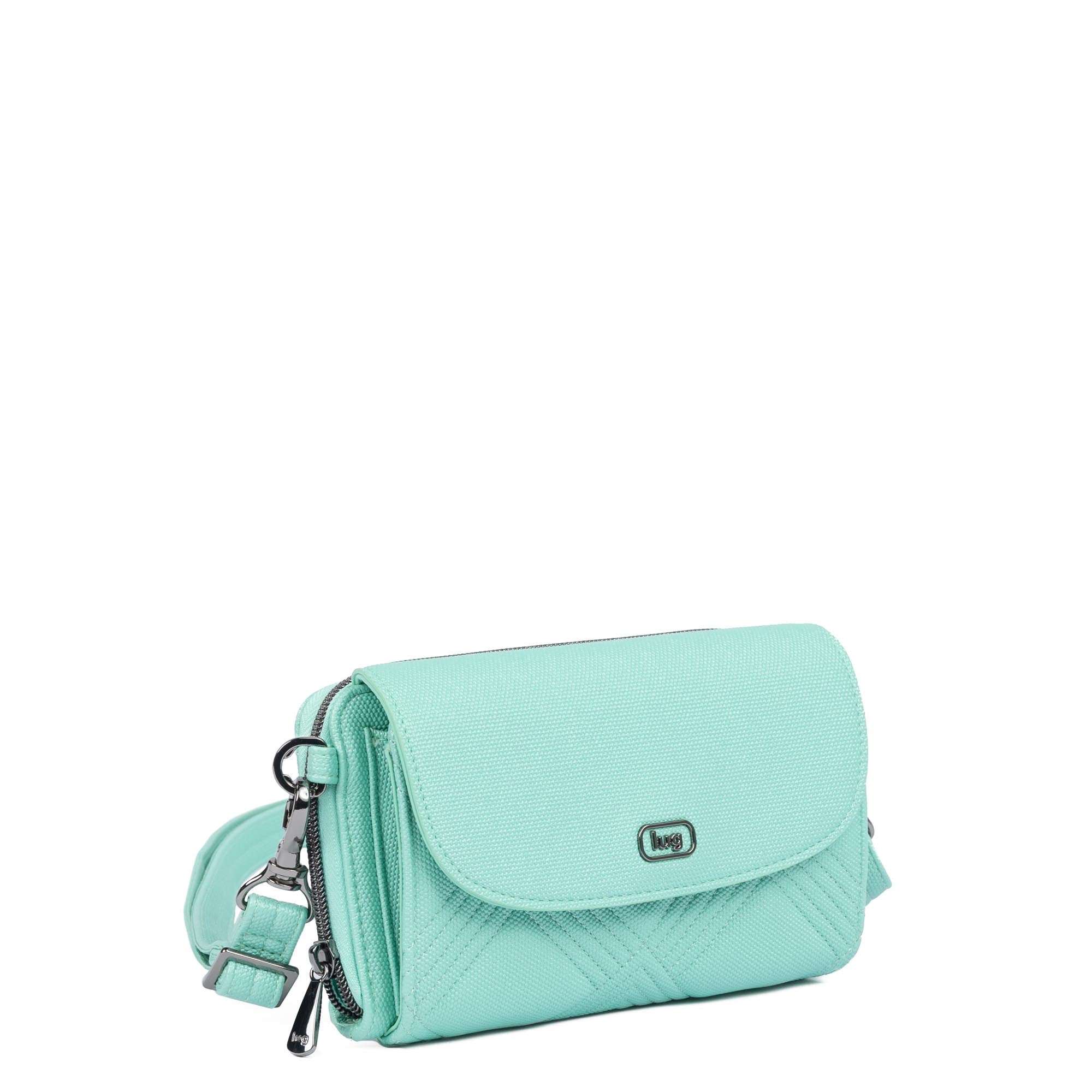 Vault Matte Luxe VL RFID Convertible Crossbody - METALLIC BUBBLE MINT - 24570_VaultMatteLuxe_MetallicBubbleMint_Angle_02