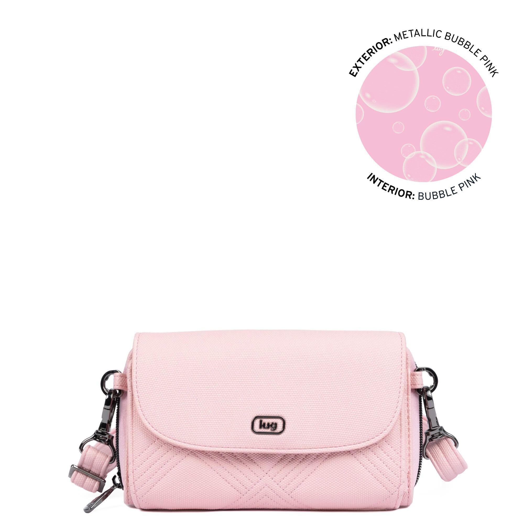 Vault Matte Luxe VL RFID Convertible Crossbody - METALLIC BUBBLE PINK - 24571_VaultMatteLuxe_MetallicBubblePink_Angle_01