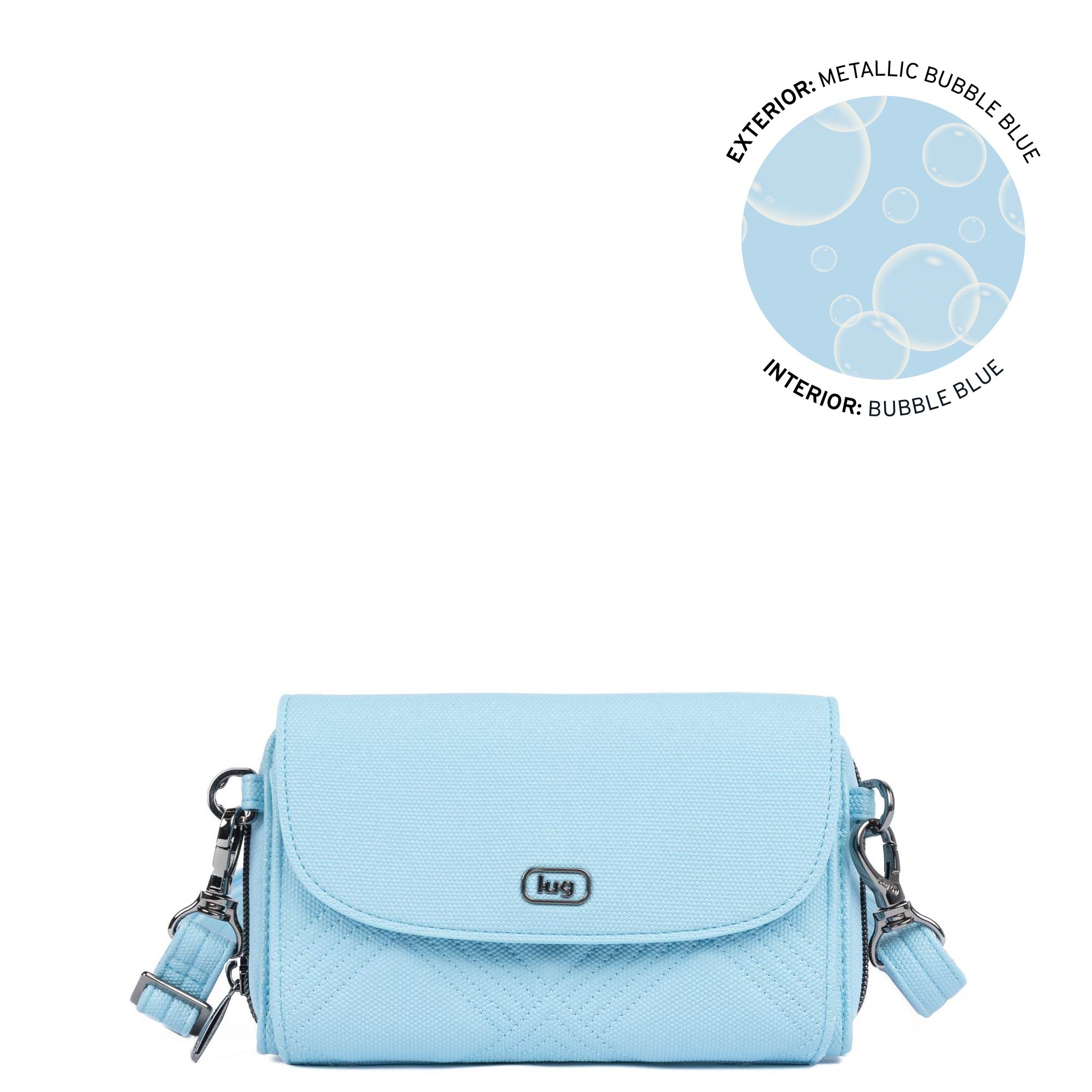 Vault Matte Luxe VL RFID Convertible Crossbody - METALLIC BUBBLE BLUE - 24572_VaultMatteLuxe_MetallicBubbleBlue_Angle_01