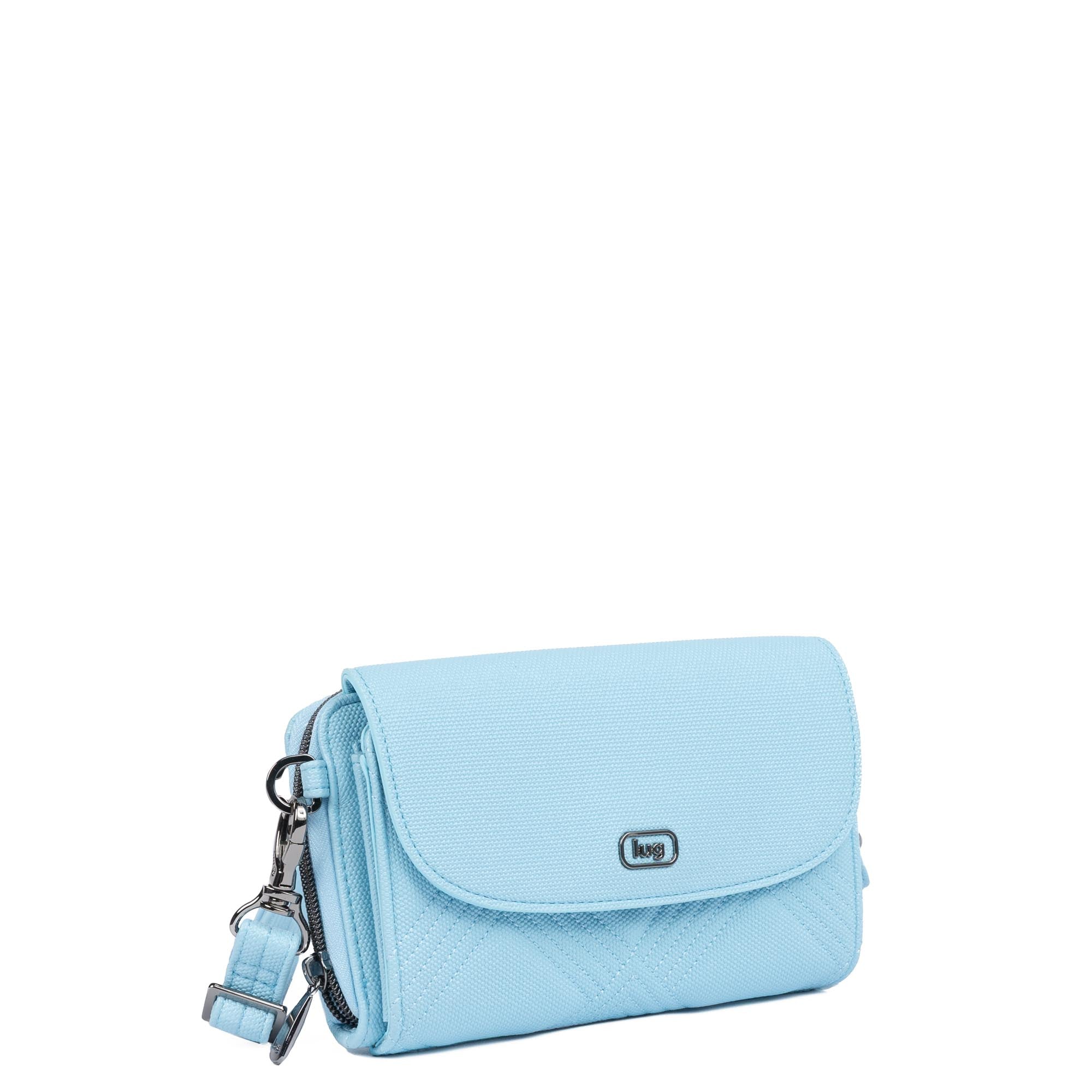 Vault Matte Luxe VL RFID Convertible Crossbody - METALLIC BUBBLE BLUE - 24572_VaultMatteLuxe_MetallicBubbleBlue_Angle_02