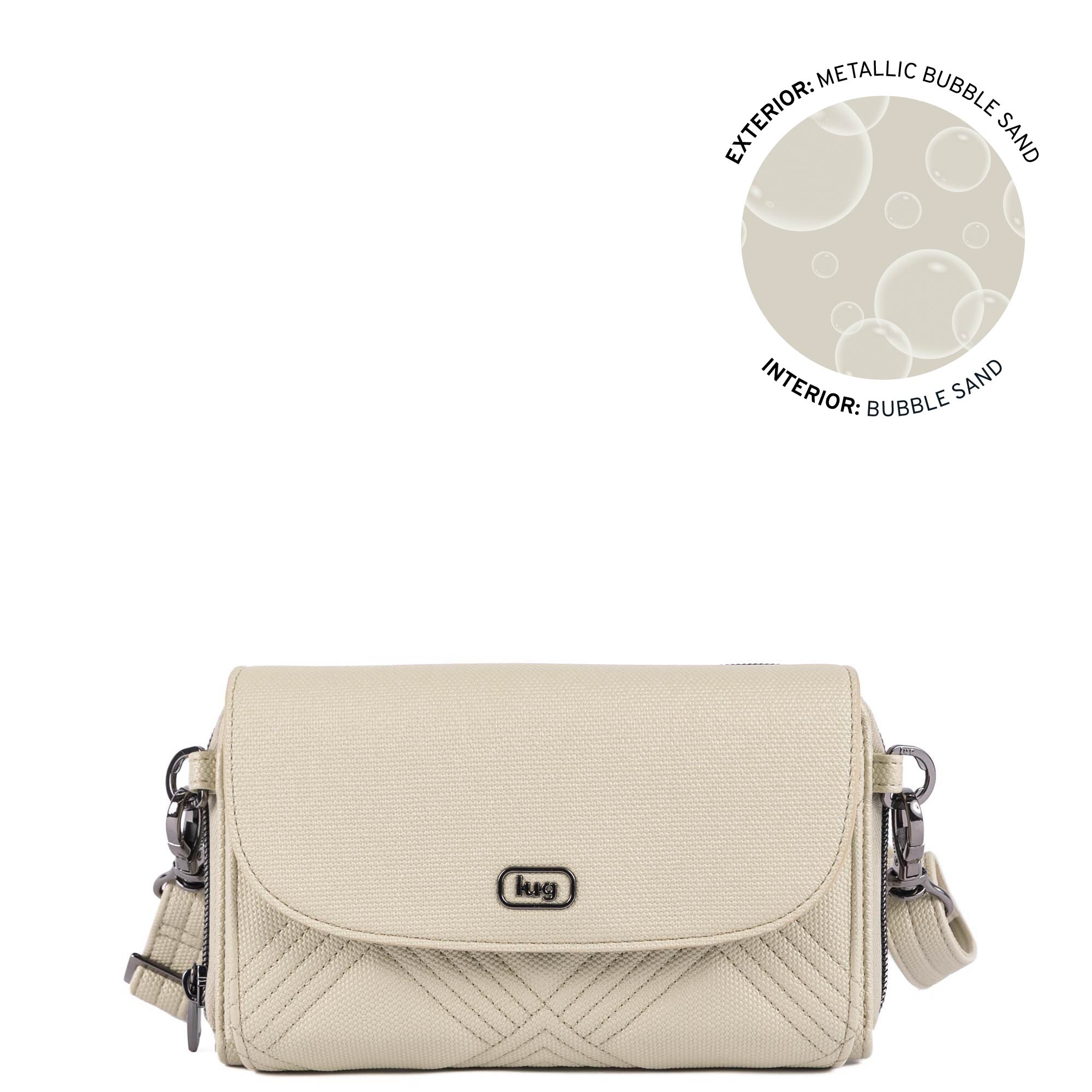 Vault Matte Luxe VL RFID Convertible Crossbody - METALLIC BUBBLE SAND - 24573_VaultMatteLuxe_MetallicBubbleSand_Angle_01