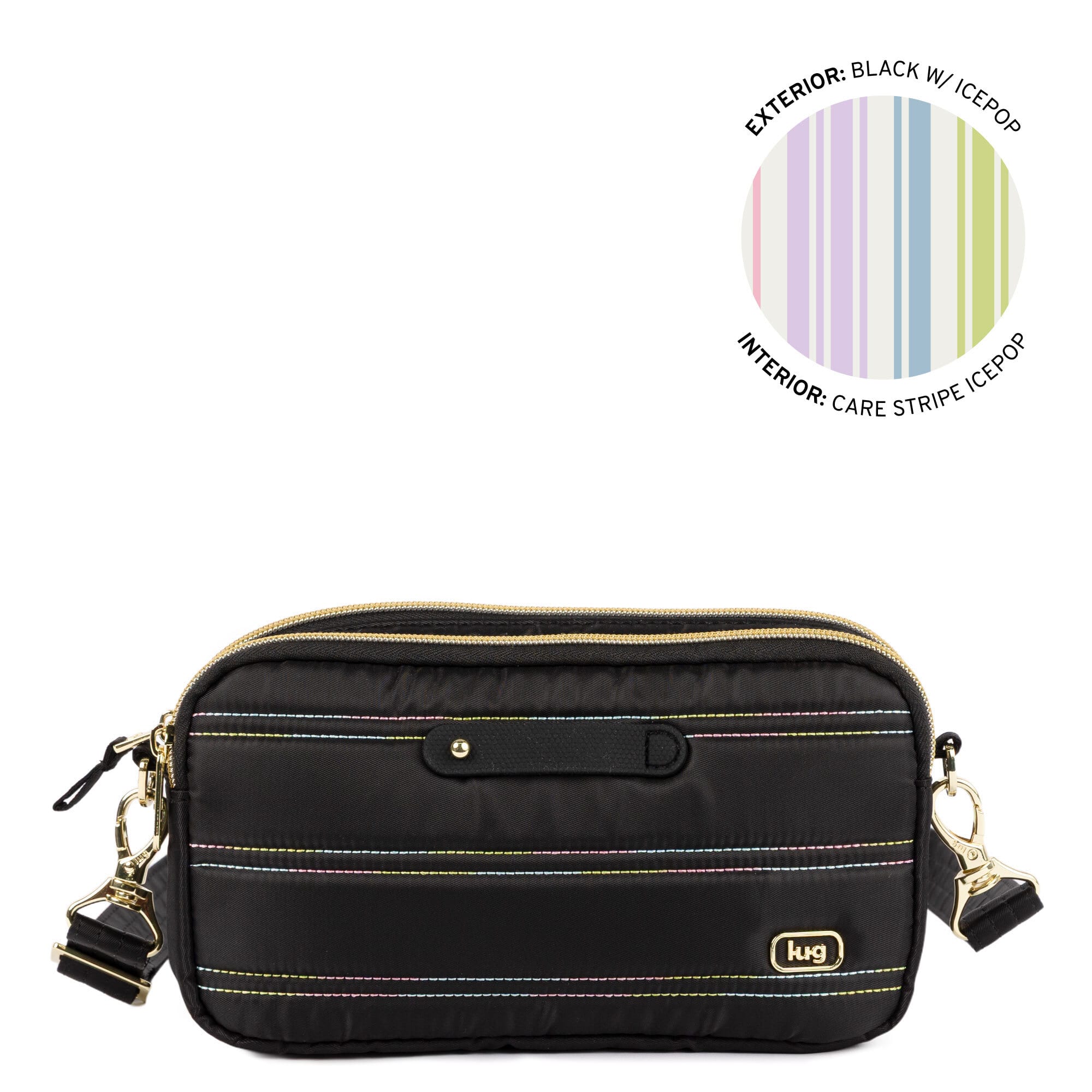 Coupe XL Plus Convertible Crossbody Bag with Charm Bar - BLACK ICEPOP STITCH - 24757_CoupeXLPlus-w-CharmBar_BlackRainbowIcepop_Angle_01