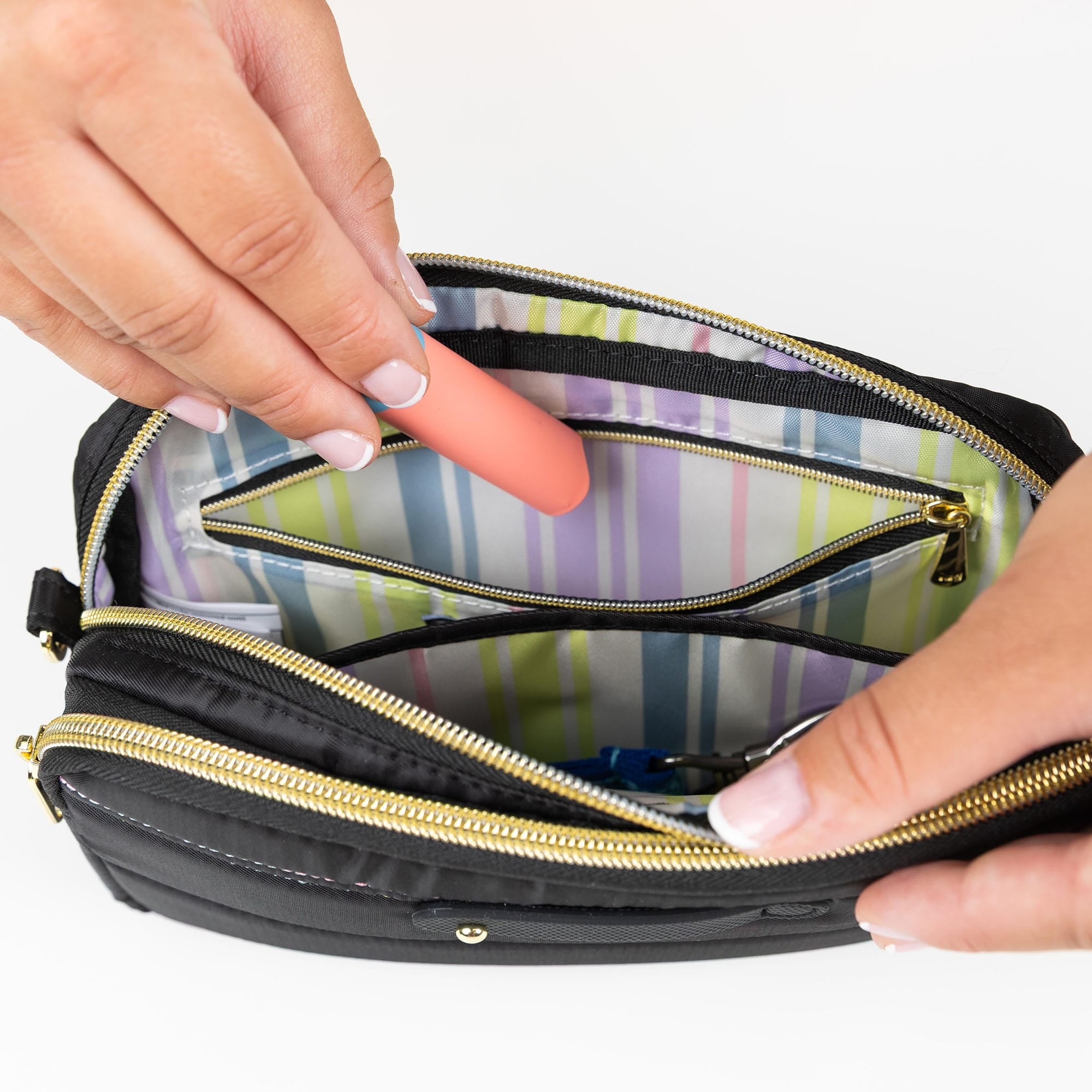 Coupe XL Plus Convertible Crossbody Bag with Charm Bar - - 24757_CoupeXLPlus-w-CharmBar_BlackRainbowIcepop_Lifestyle_02