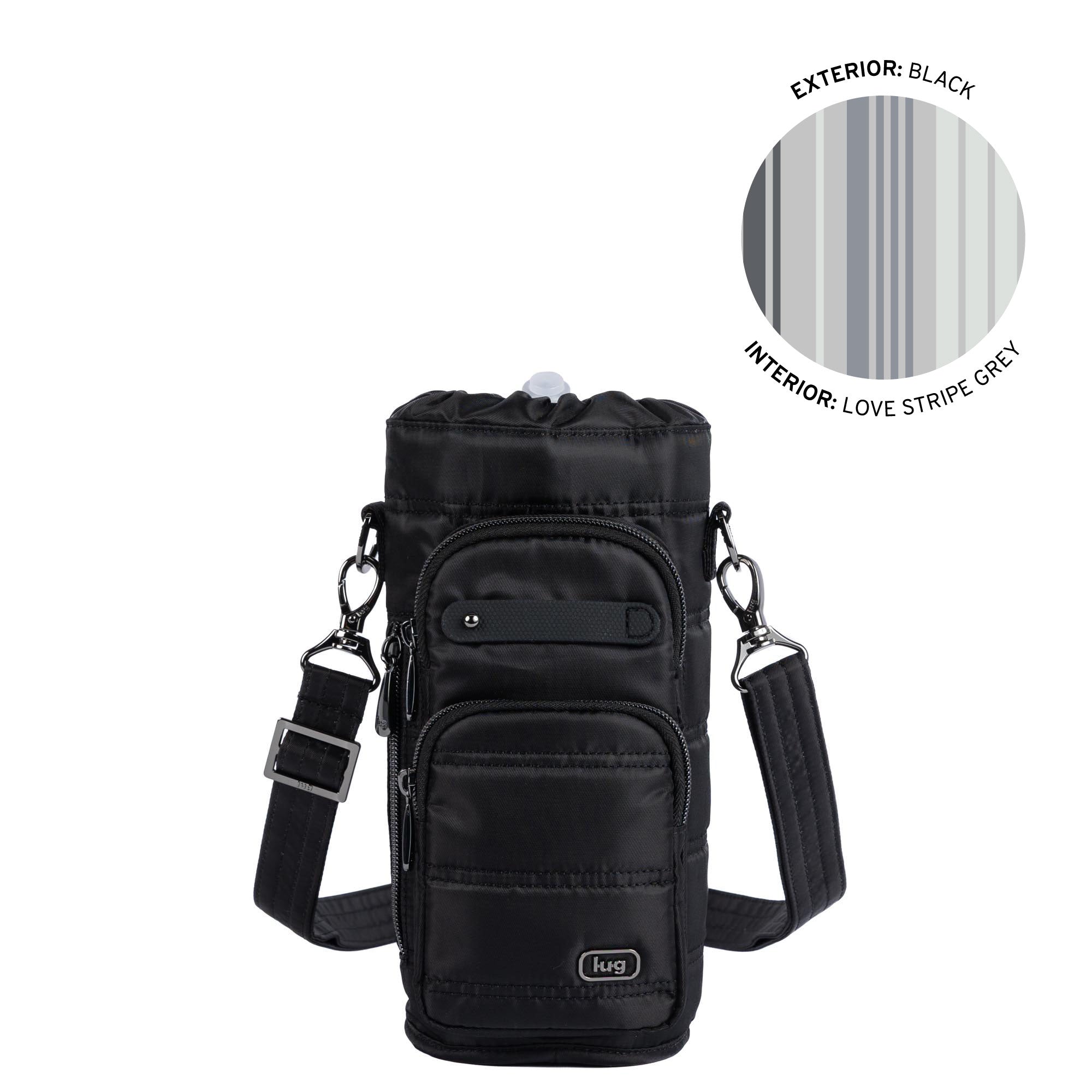 Huggie Wide Crossbody Water Bottle Holder with Charm Bar - BLACK - 24764_HuggieWide_Black_Angle_01