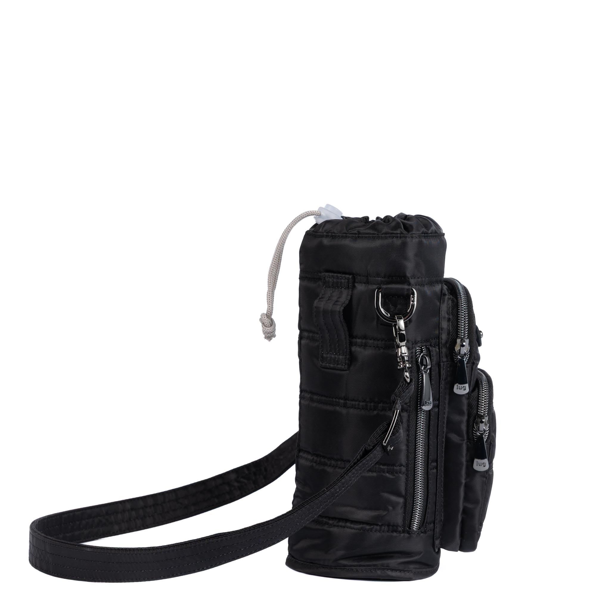 Huggie Wide Crossbody Water Bottle Holder with Charm Bar - BLACK - 24764_HuggieWide_Black_Angle_03