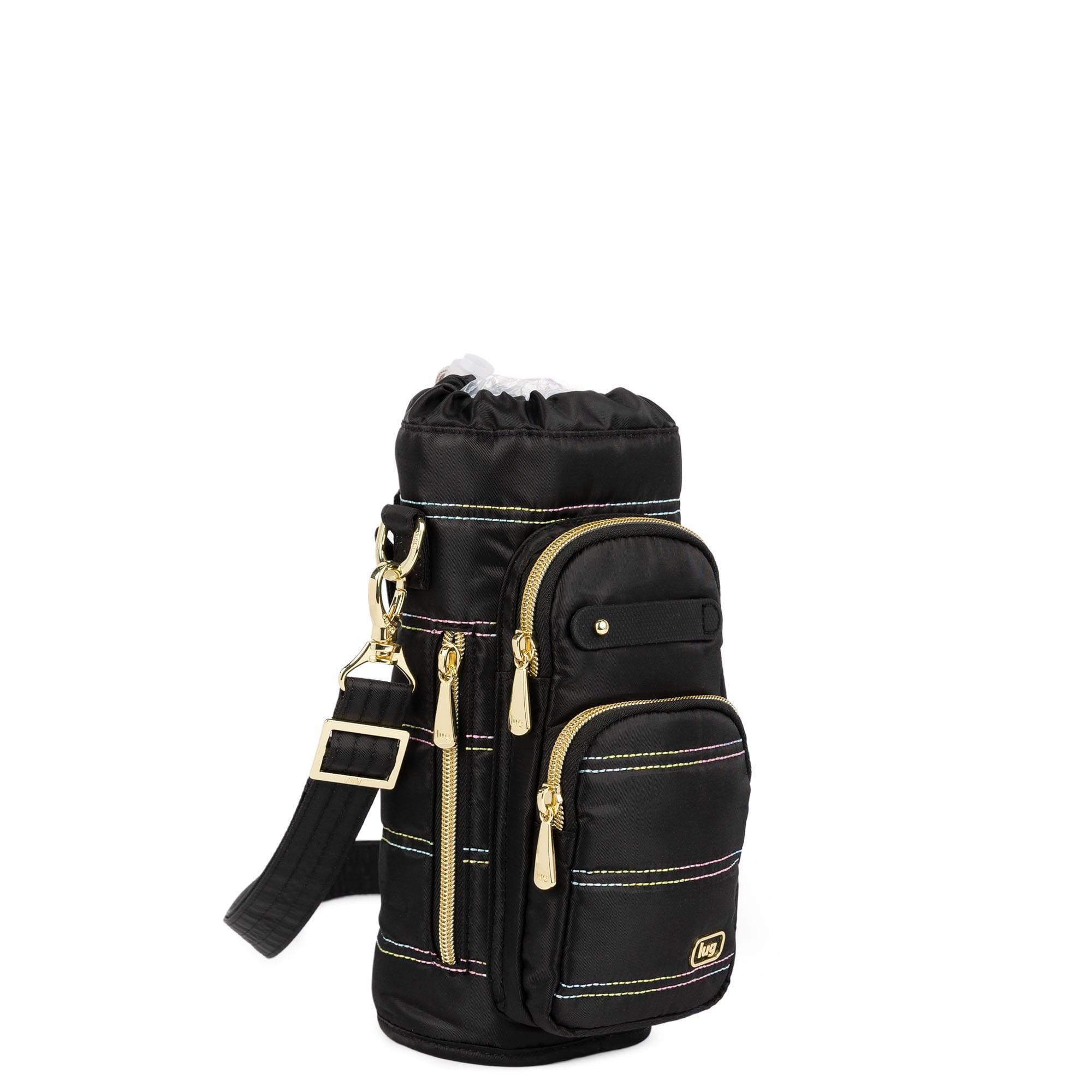 Huggie Wide Crossbody Water Bottle Holder with Charm Bar - BLACK ICEPOP STITCH - 24764_HuggieWide_BlackwithRainbowIcepop_Angle_02