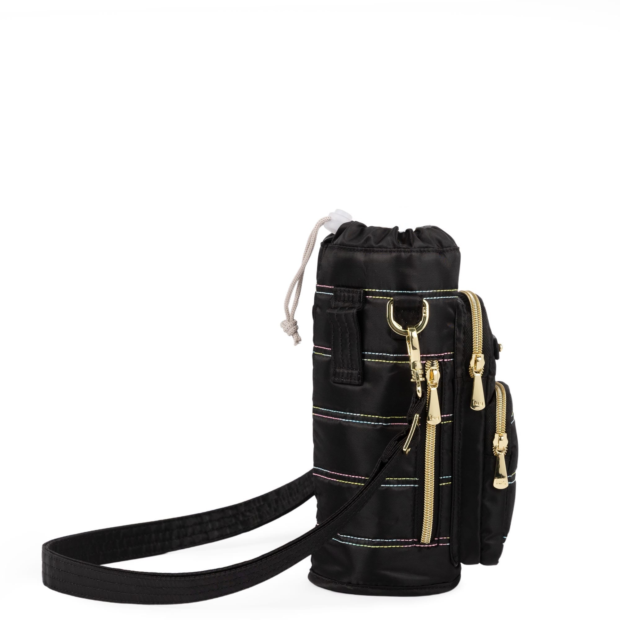 Huggie Wide Crossbody Water Bottle Holder with Charm Bar - BLACK ICEPOP STITCH - 24764_HuggieWide_BlackwithRainbowIcepop_Angle_03