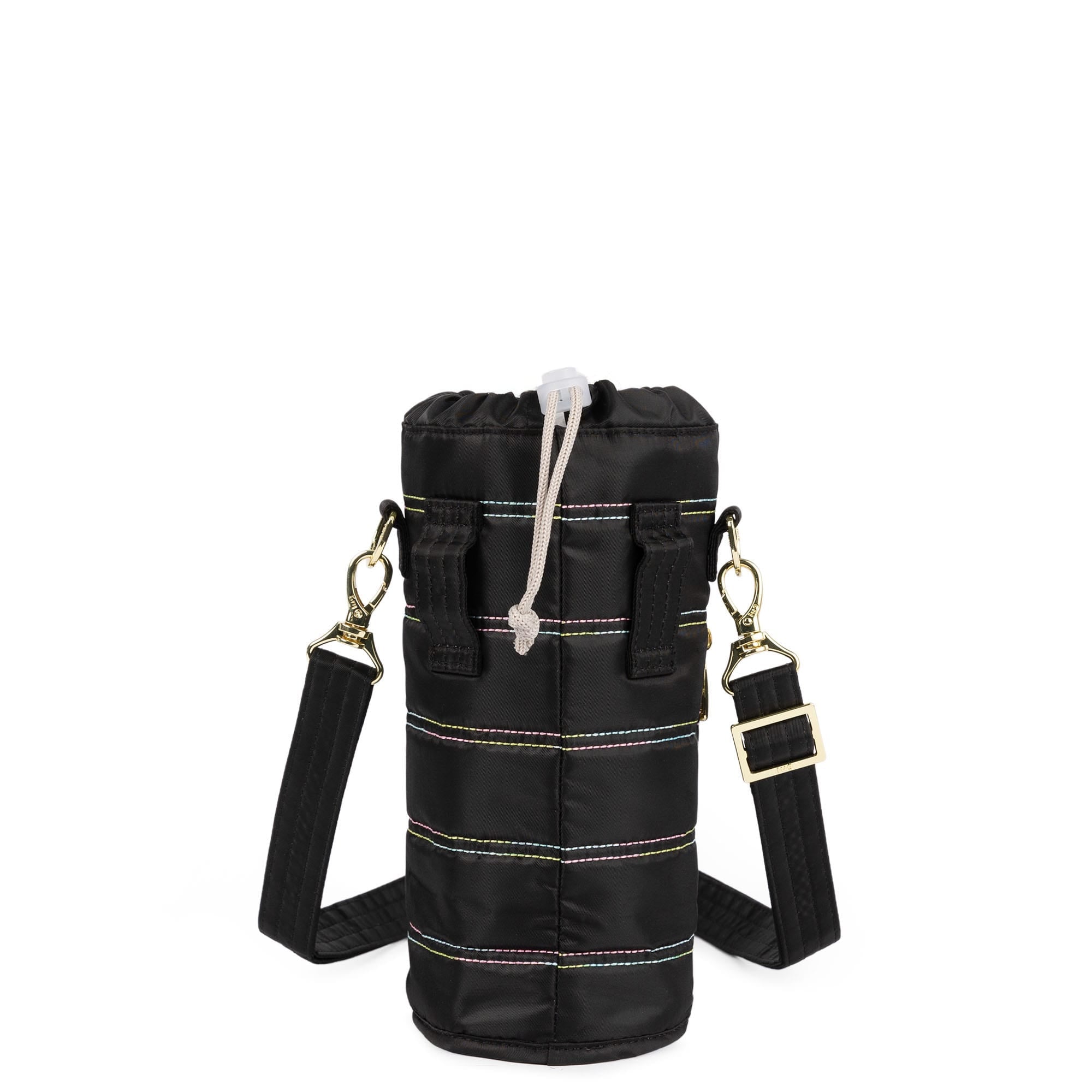Huggie Wide Crossbody Water Bottle Holder with Charm Bar - BLACK ICEPOP STITCH - 24764_HuggieWide_BlackwithRainbowIcepop_Angle_04