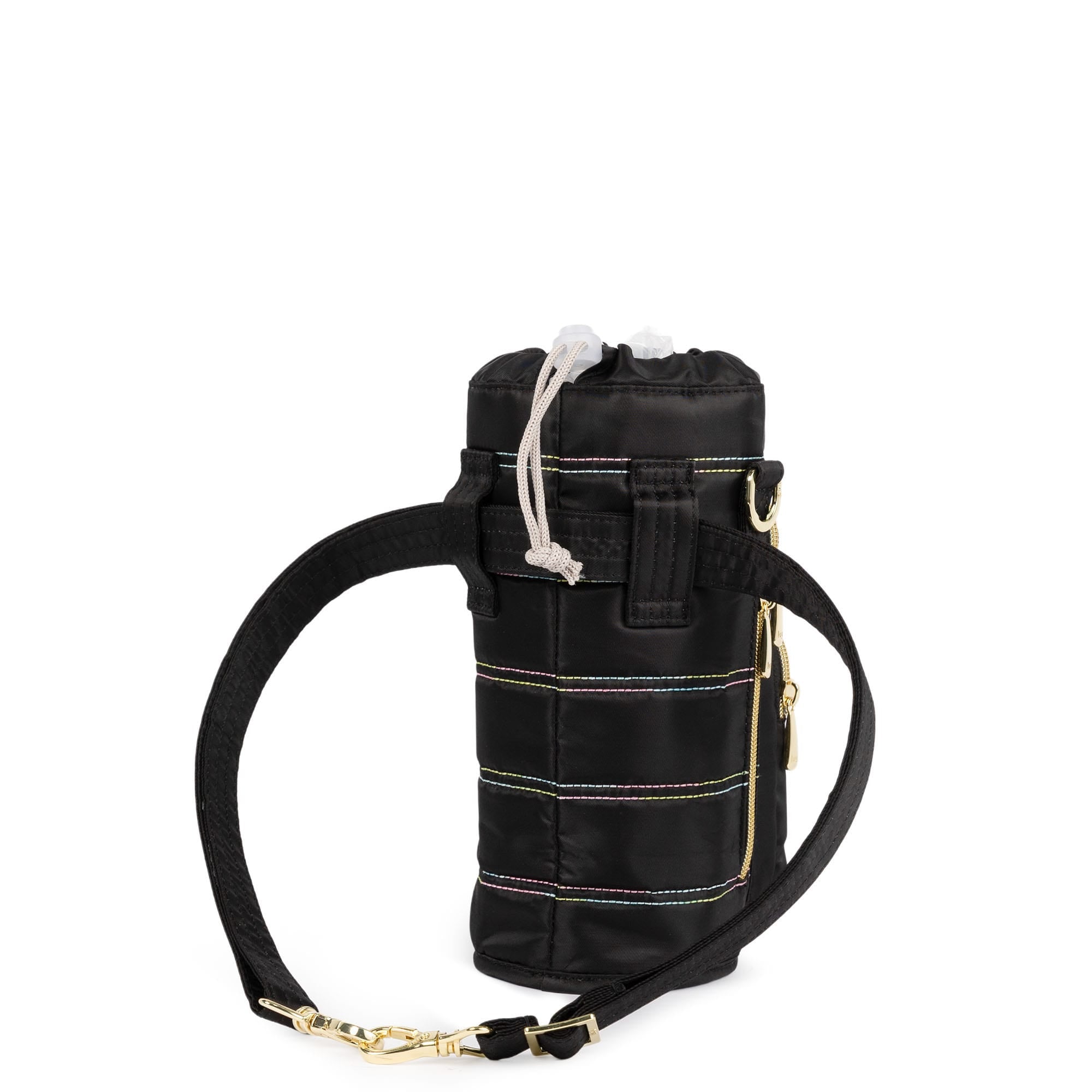 Huggie Wide Crossbody Water Bottle Holder with Charm Bar - BLACK ICEPOP STITCH - 24764_HuggieWide_BlackwithRainbowIcepop_Angle_05