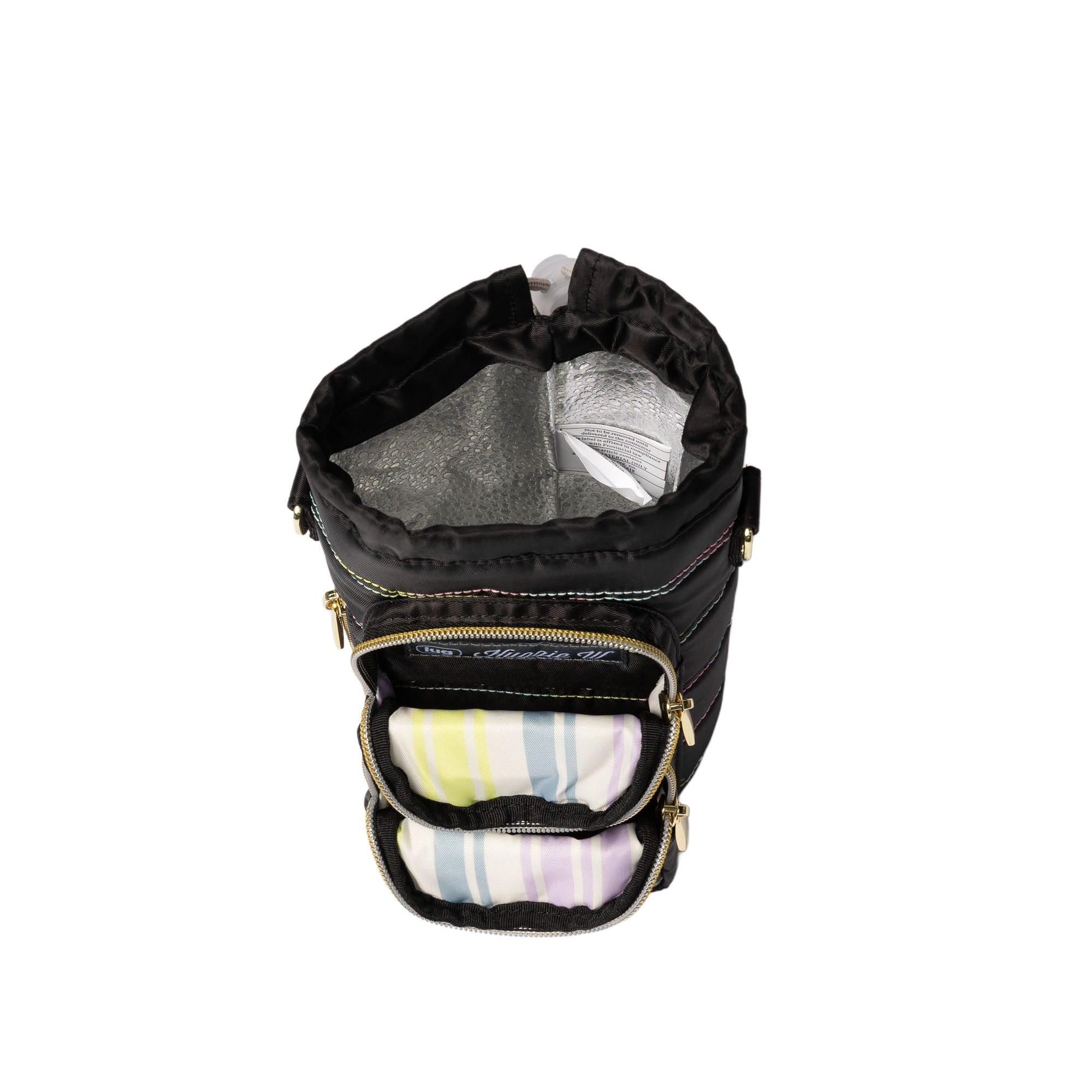 Huggie Wide Crossbody Water Bottle Holder with Charm Bar - BLACK ICEPOP STITCH - 24764_HuggieWide_BlackwithRainbowIcepop_Angle_06