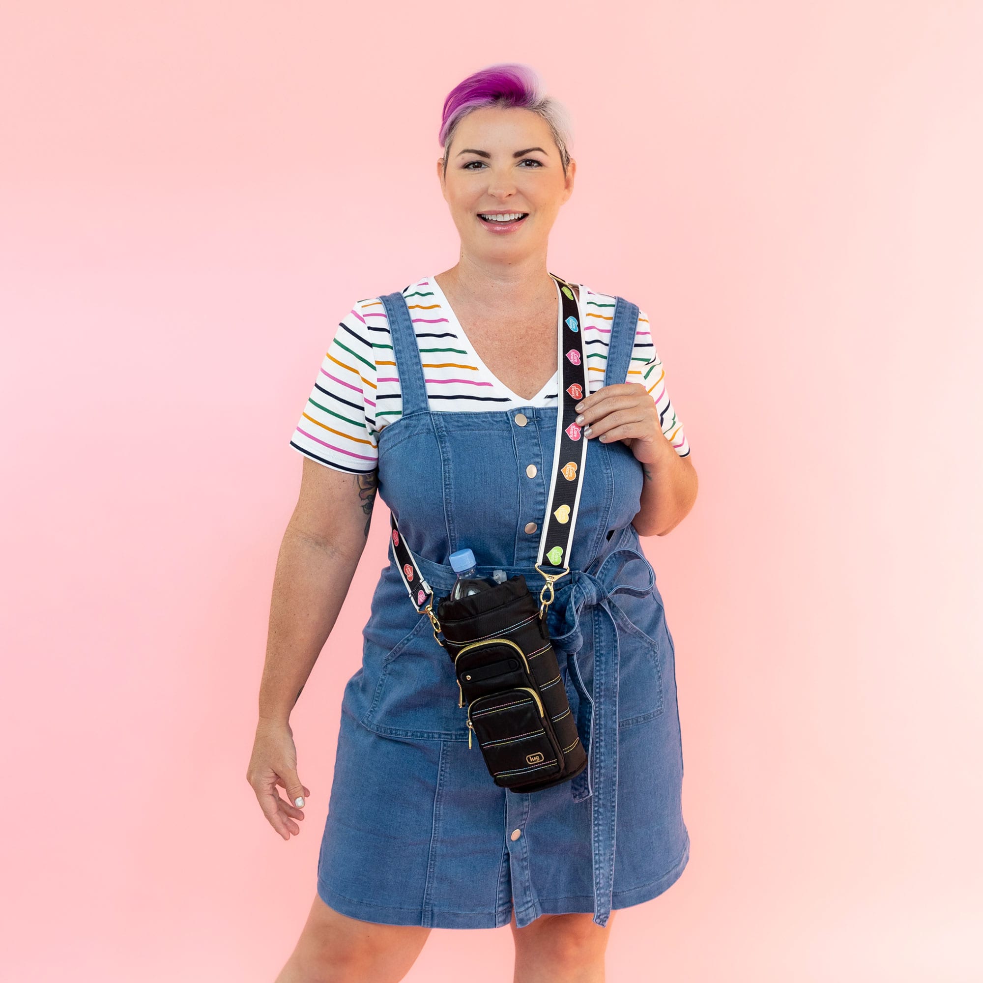 Huggie Wide Crossbody Water Bottle Holder with Charm Bar - - 24764_HuggieWide_BlackwithRainbowIcepop_Hover