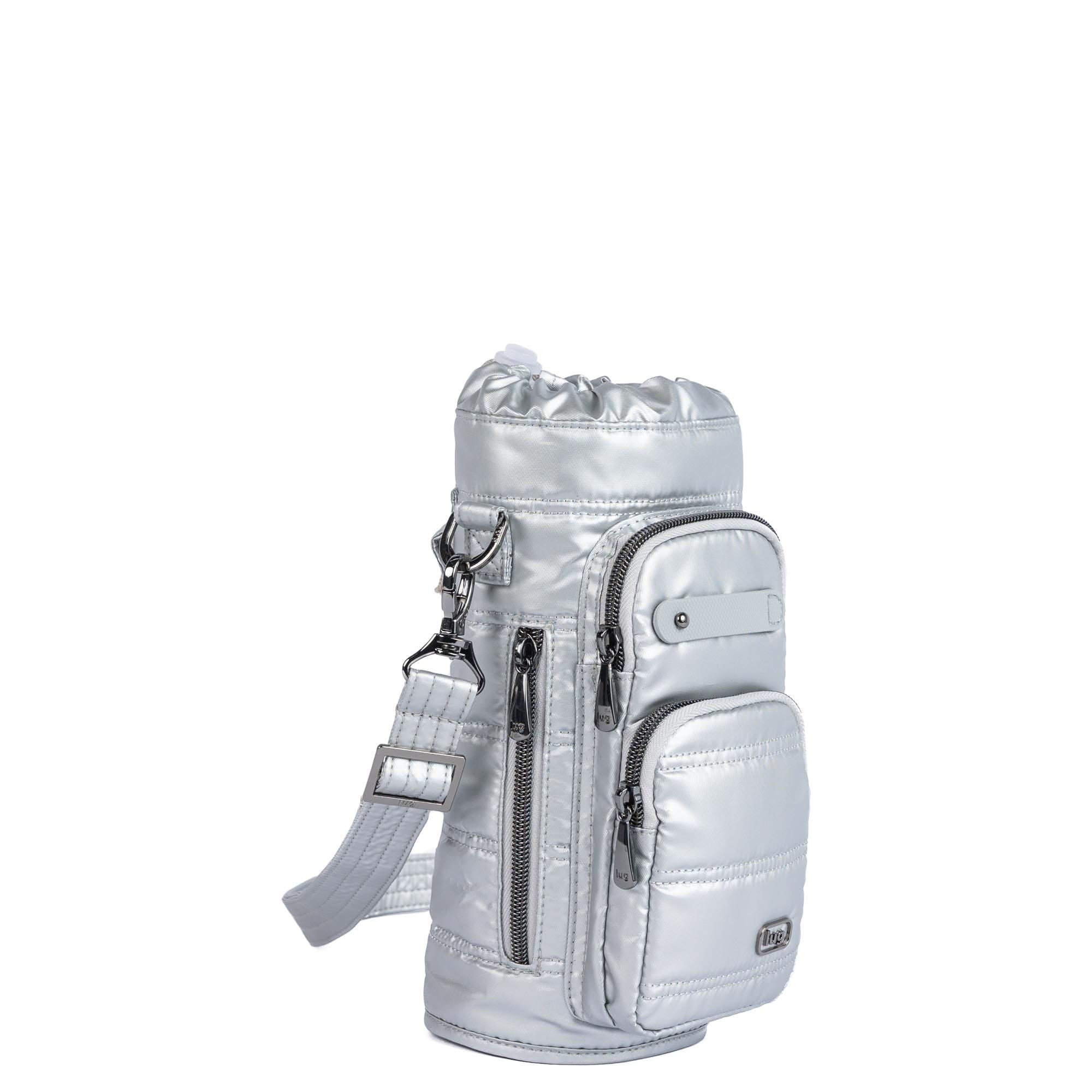 Huggie Wide Crossbody Water Bottle Holder with Charm Bar - METALLIC SILVER - 24765_HuggieWide_MetallicSilver_02