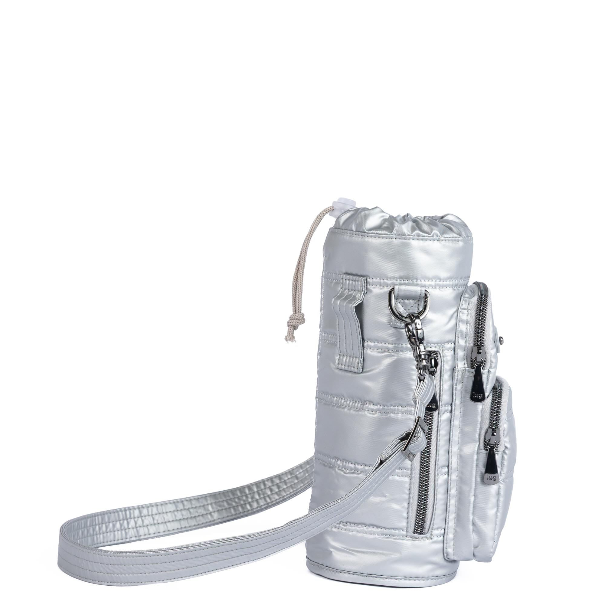 Huggie Wide Crossbody Water Bottle Holder with Charm Bar - METALLIC SILVER - 24765_HuggieWide_MetallicSilver_03