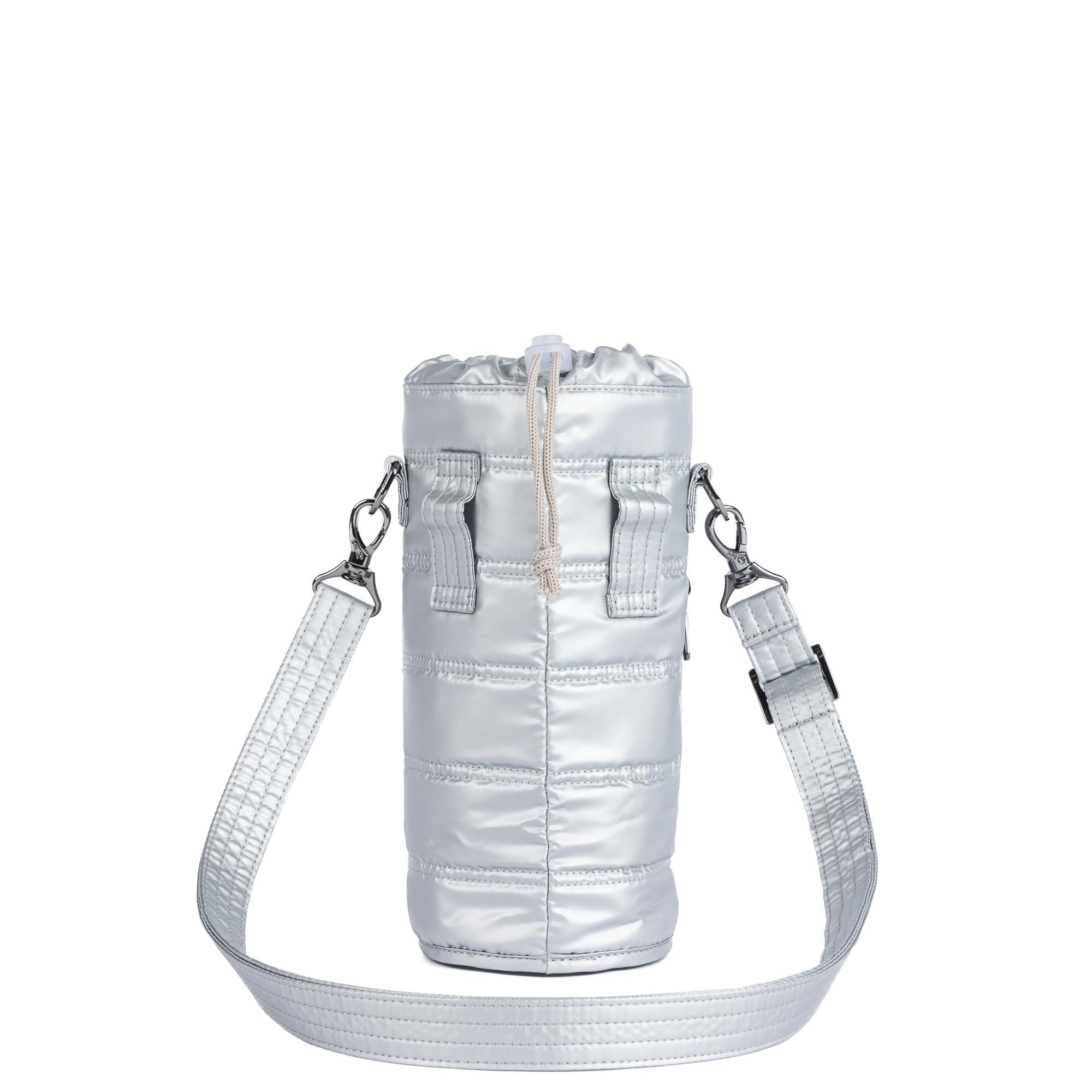 Huggie Wide Crossbody Water Bottle Holder with Charm Bar - METALLIC SILVER - 24765_HuggieWide_MetallicSilver_04