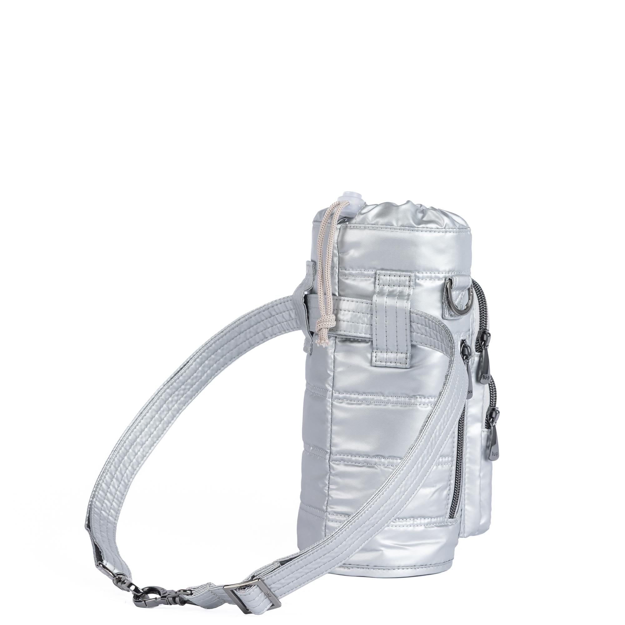 Huggie Wide Crossbody Water Bottle Holder with Charm Bar - METALLIC SILVER - 24765_HuggieWide_MetallicSilver_05