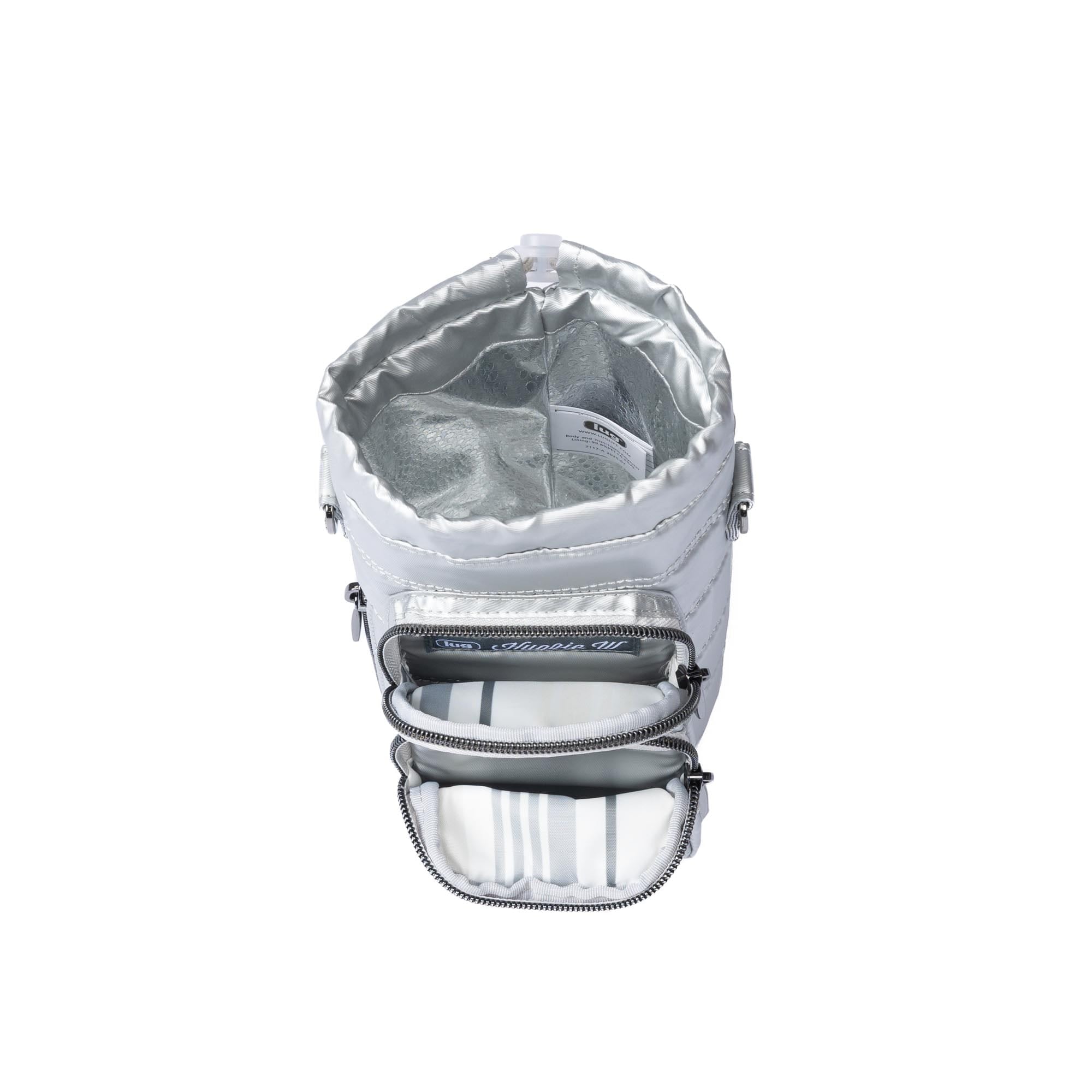 Huggie Wide Crossbody Water Bottle Holder with Charm Bar - METALLIC SILVER - 24765_HuggieWide_MetallicSilver_06