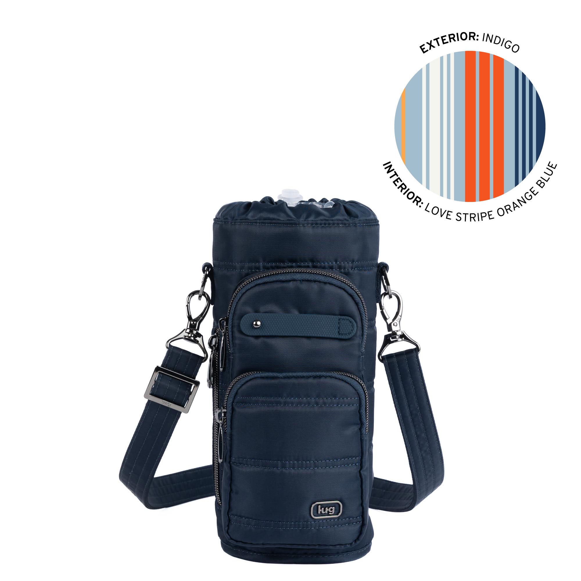 Huggie Wide Crossbody Water Bottle Holder with Charm Bar - INDIGO - 24766_HuggieWide_Indigo_Angle_01