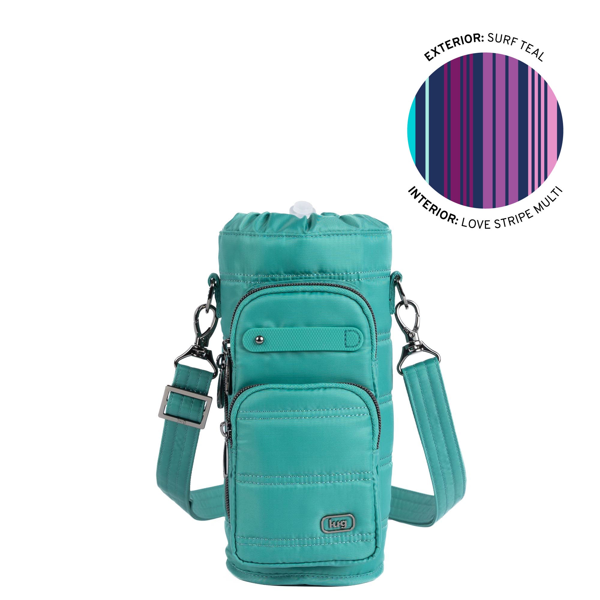 Huggie Wide Crossbody Water Bottle Holder with Charm Bar - SURF TEAL - 24767_HuggieWide_SurfTeal_Angle_01