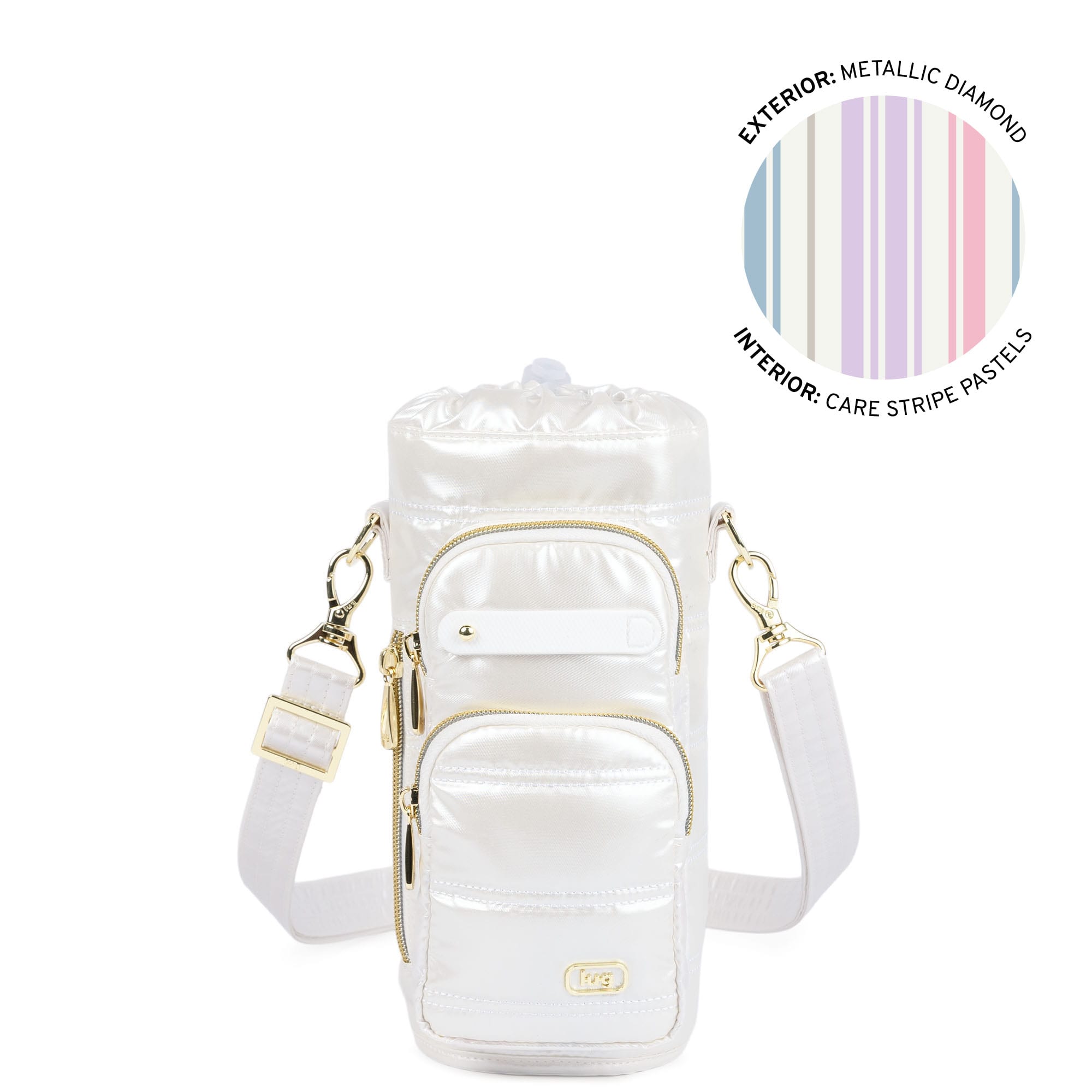 Huggie Wide Crossbody Water Bottle Holder with Charm Bar - METALLIC DIAMOND - 24768_HuggieWide_MetallicDiamond_Angle_01