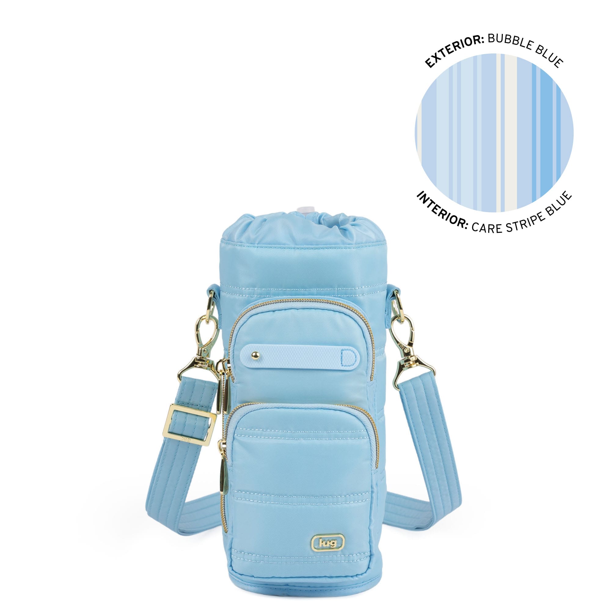 Huggie Wide Crossbody Water Bottle Holder with Charm Bar - BUBBLE BLUE - 24770_HuggieWide_BubbleBlue_Angle_01