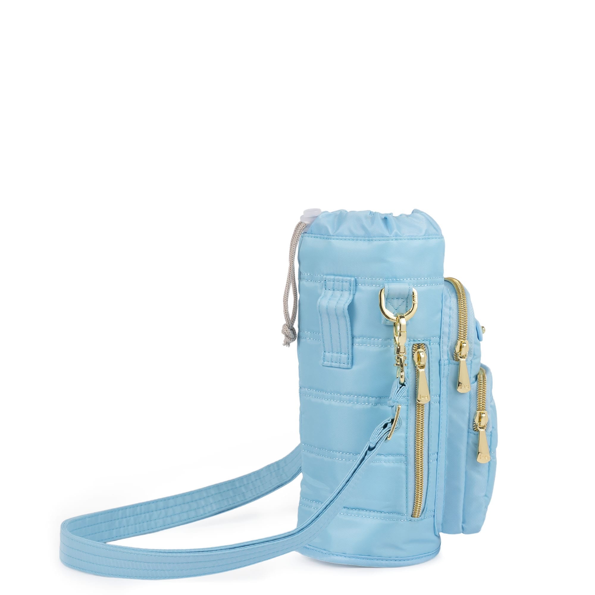 Huggie Wide Crossbody Water Bottle Holder with Charm Bar - BUBBLE BLUE - 24770_HuggieWide_BubbleBlue_Angle_03