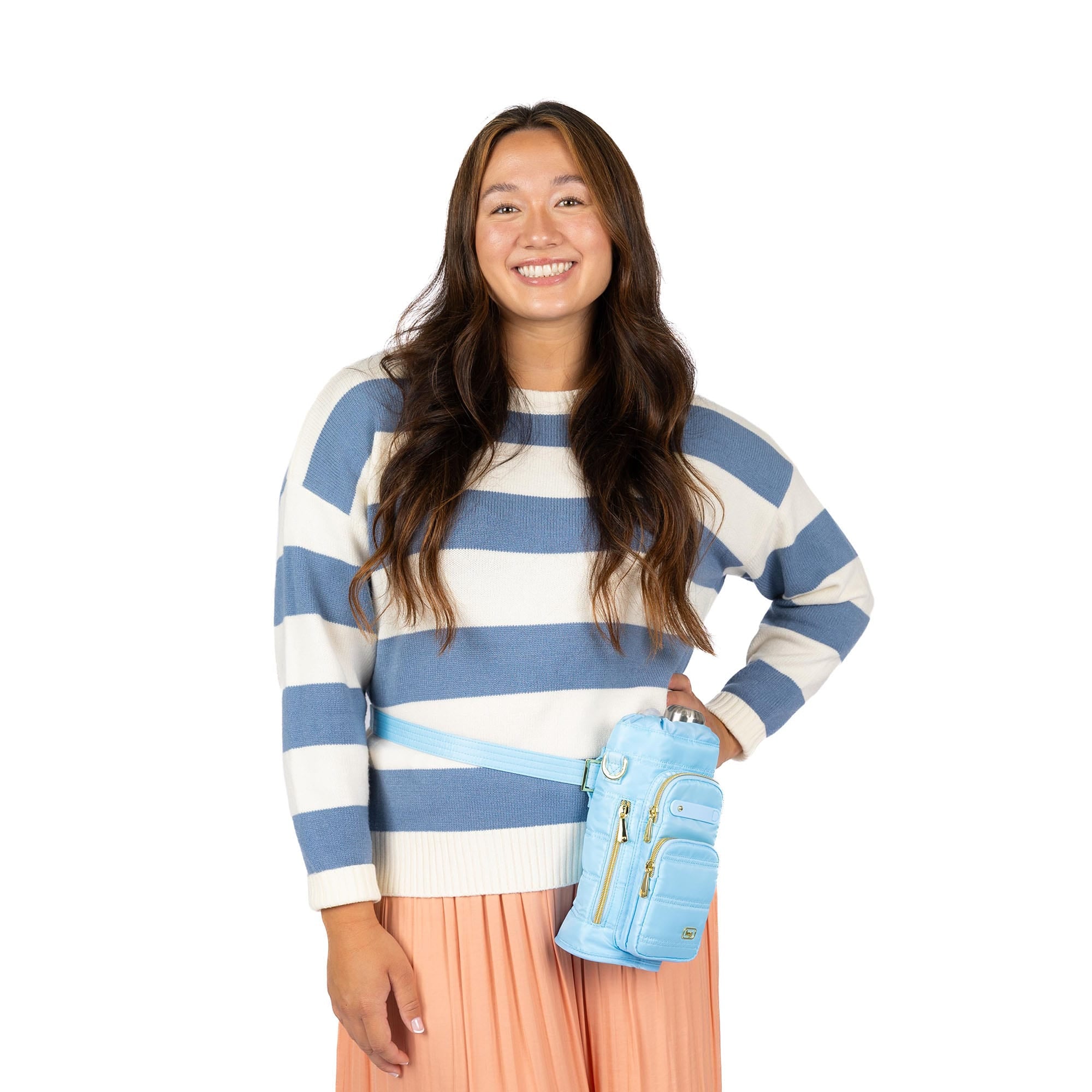 Huggie Wide Crossbody Water Bottle Holder with Charm Bar - - 24770_HuggieWide_BubbleBlue_Proportion_03