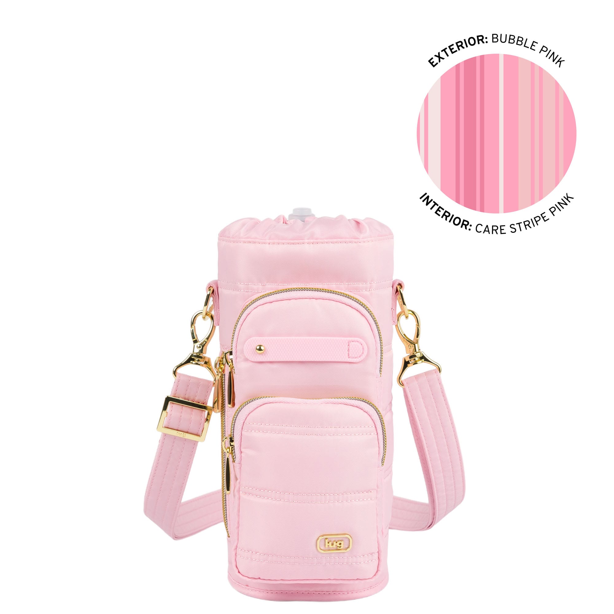 Huggie Wide Crossbody Water Bottle Holder with Charm Bar - BUBBLE PINK - 24771_HuggieWide_BubblePink_Angle_01