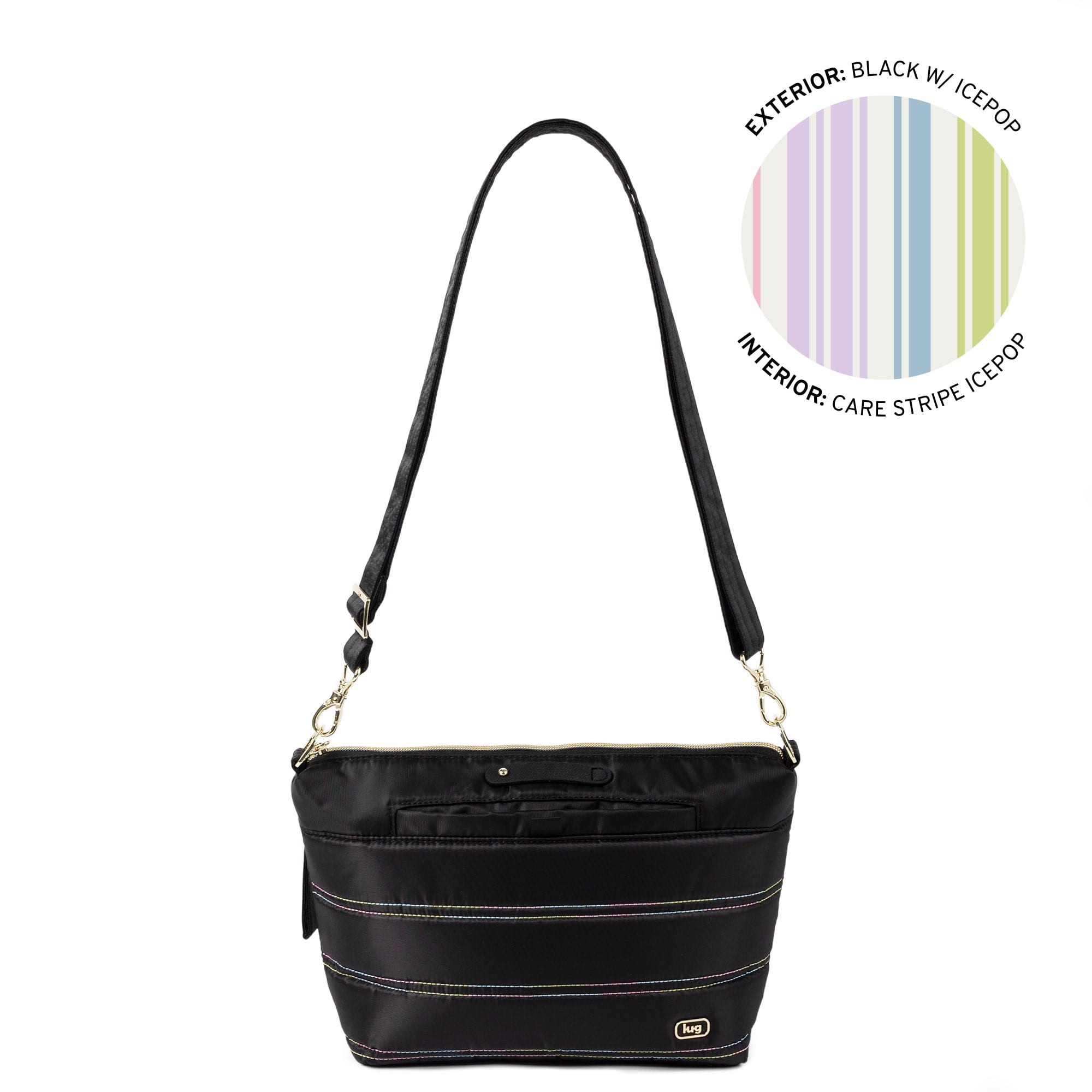 Flare 2 Crossbody Bag with Puller - BLACK ICEPOP STITCH - 24775_Flare2wPuller_BlackRainbowIcePop_Angle_01