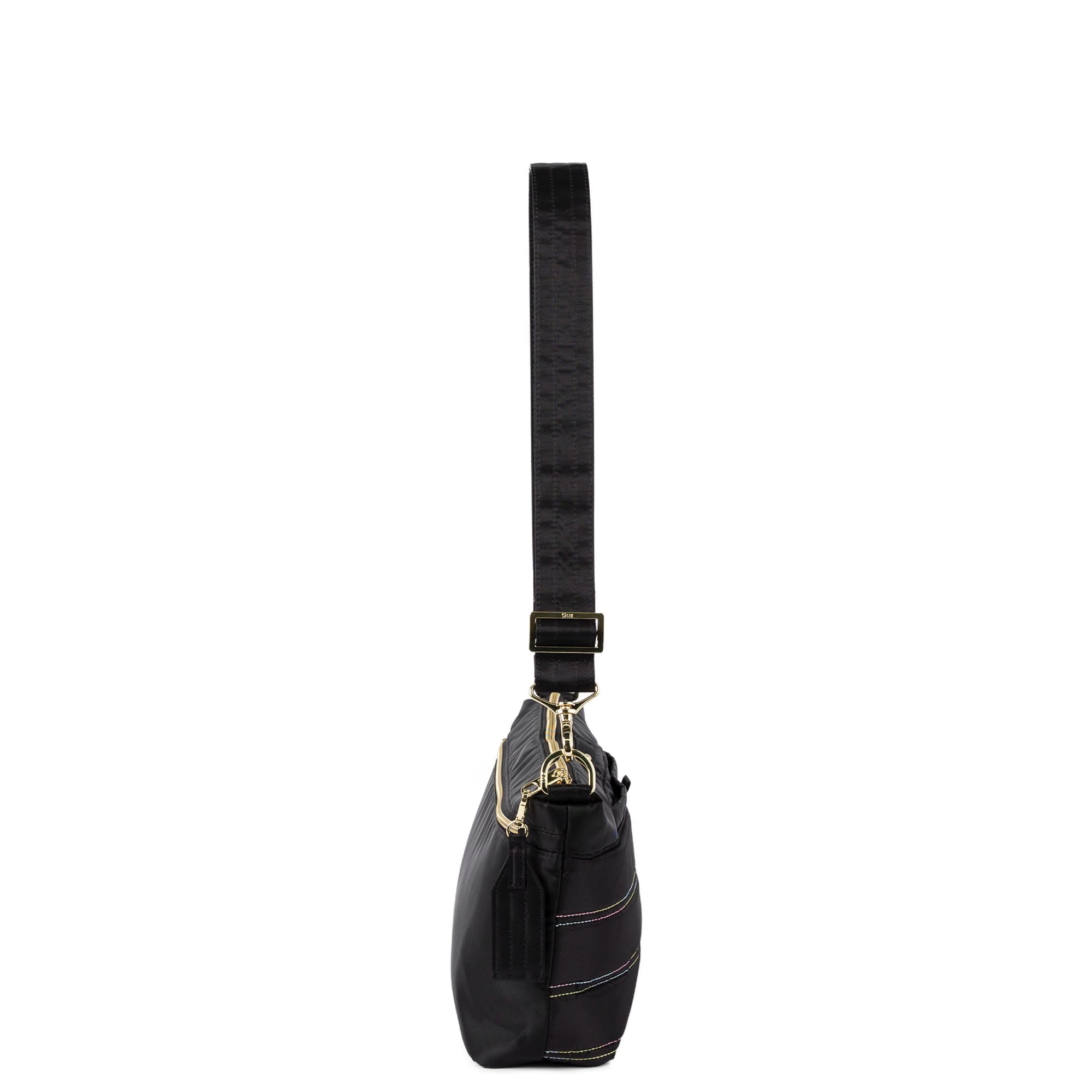 Flare 2 Crossbody Bag with Puller - BLACK ICEPOP STITCH - 24775_Flare2wPuller_BlackRainbowIcePop_Angle_03