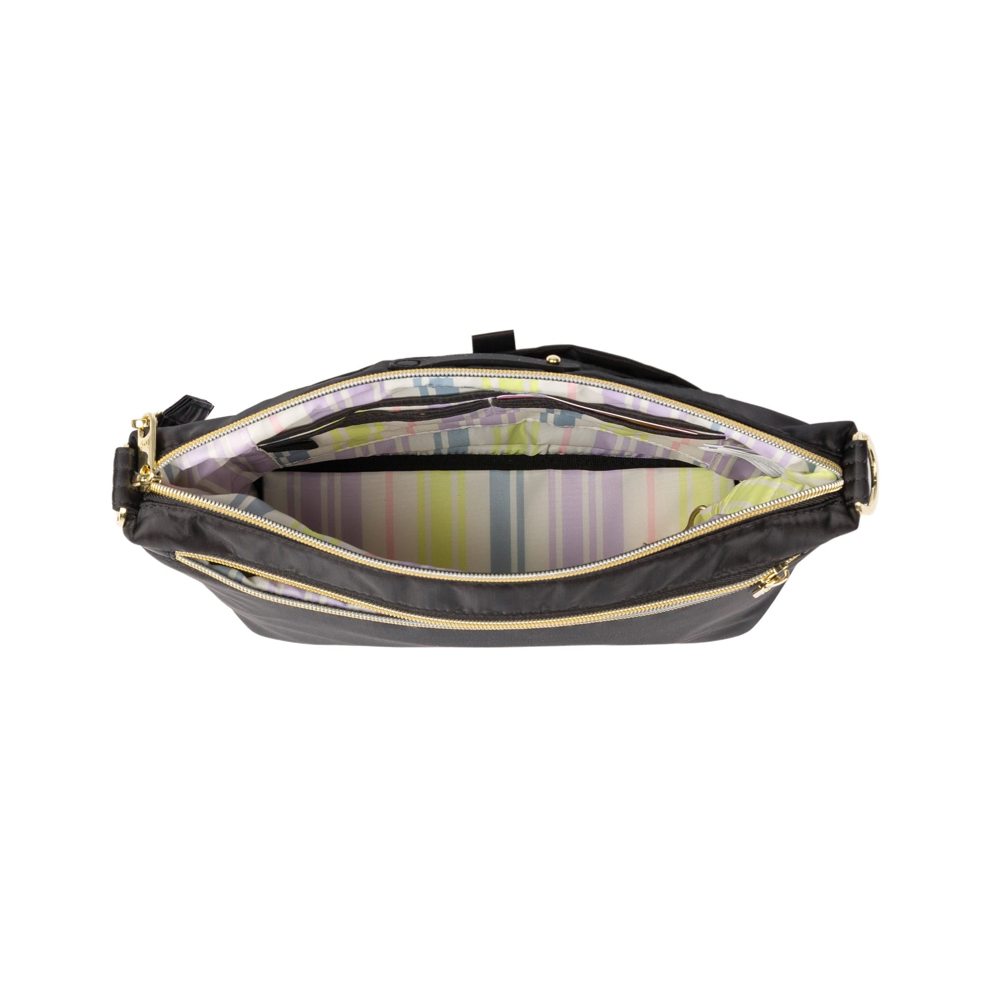 Flare 2 Crossbody Bag with Puller - BLACK ICEPOP STITCH - 24775_Flare2wPuller_BlackRainbowIcePop_Angle_05