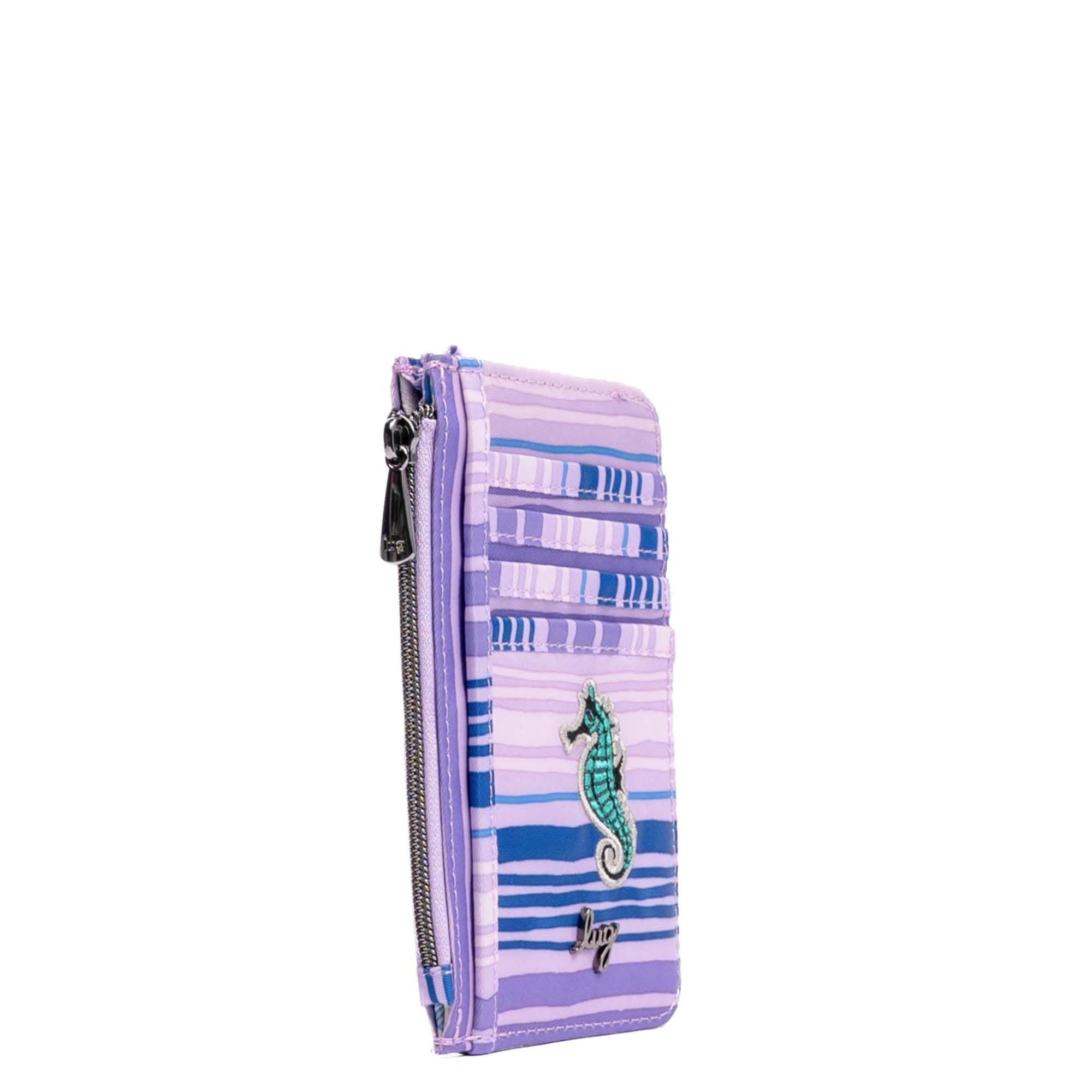Embroidered Slide RFID Card Wallet - LOVE WAVES PURPLE - 24893_SlideEmbroidered_LoveWavesPurple_Angle_02