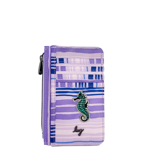 Embroidered Slide RFID Card Wallet - - 24893_Slide_LoveWavesPurple_Angle_01_437698da-fa79-4514-b7b8-61f2149ce86a