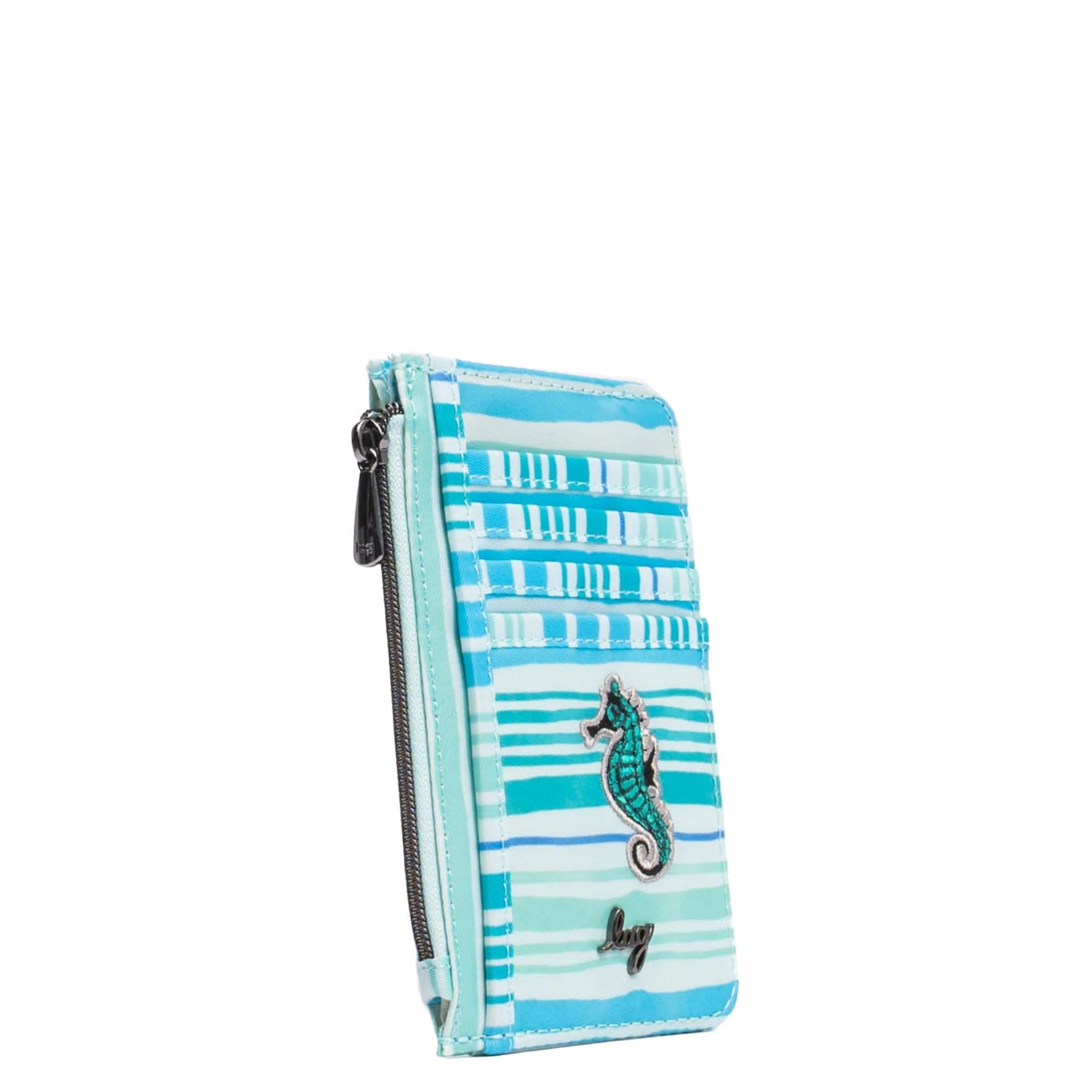 Embroidered Slide RFID Card Wallet - LOVE WAVES AQUA - 24894_SlideEmbroidered_LoveWavesAqua_Angle_02