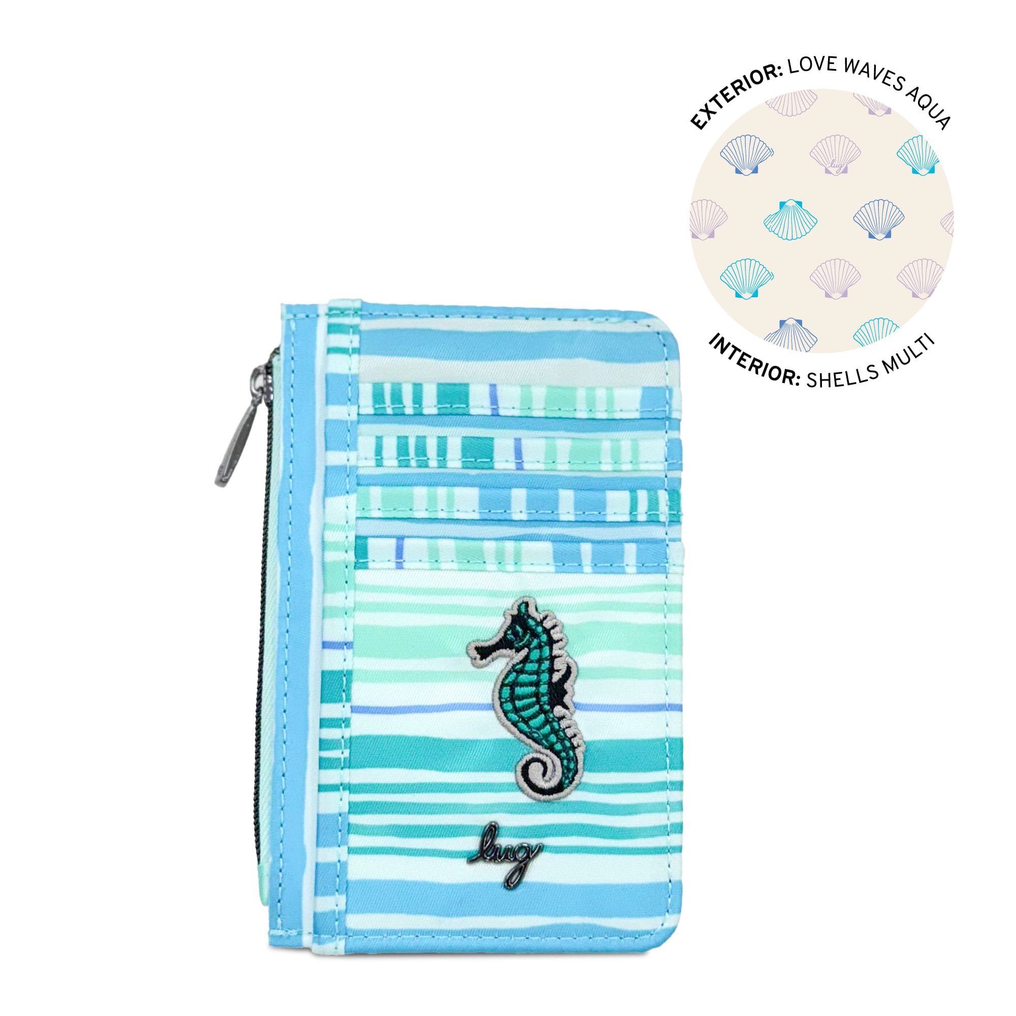 Embroidered Slide RFID Card Wallet - LOVE WAVES AQUA - 24894_Slide_LoveWavesAqua_Angle_01_sp8z1u