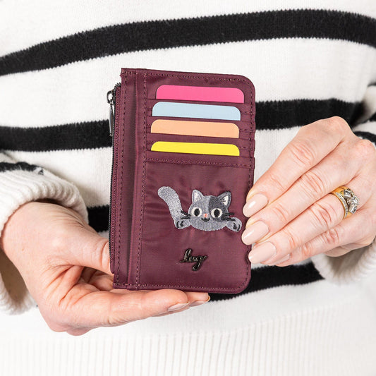 Embroidered Slide RFID Card Wallet - - 24896_SlideEmbroidered_WineRed_Lifestyle_01