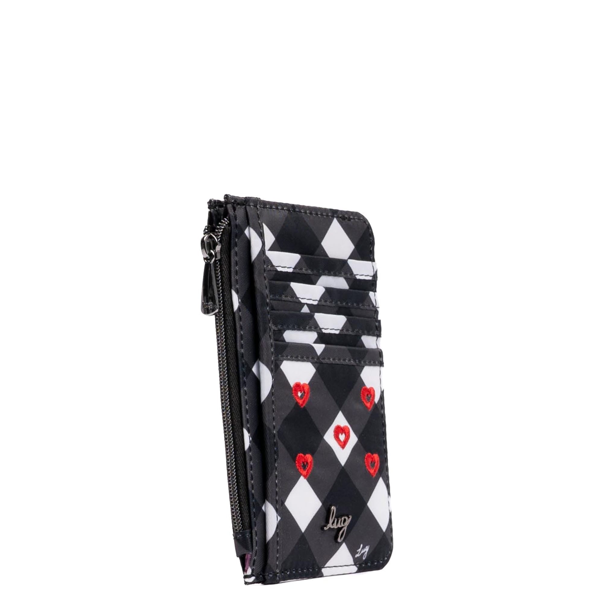 Embroidered Slide RFID Card Wallet - GINGHAM BLACK - 24899_SlideEmbroidered_GinghamBlack_Angle_02