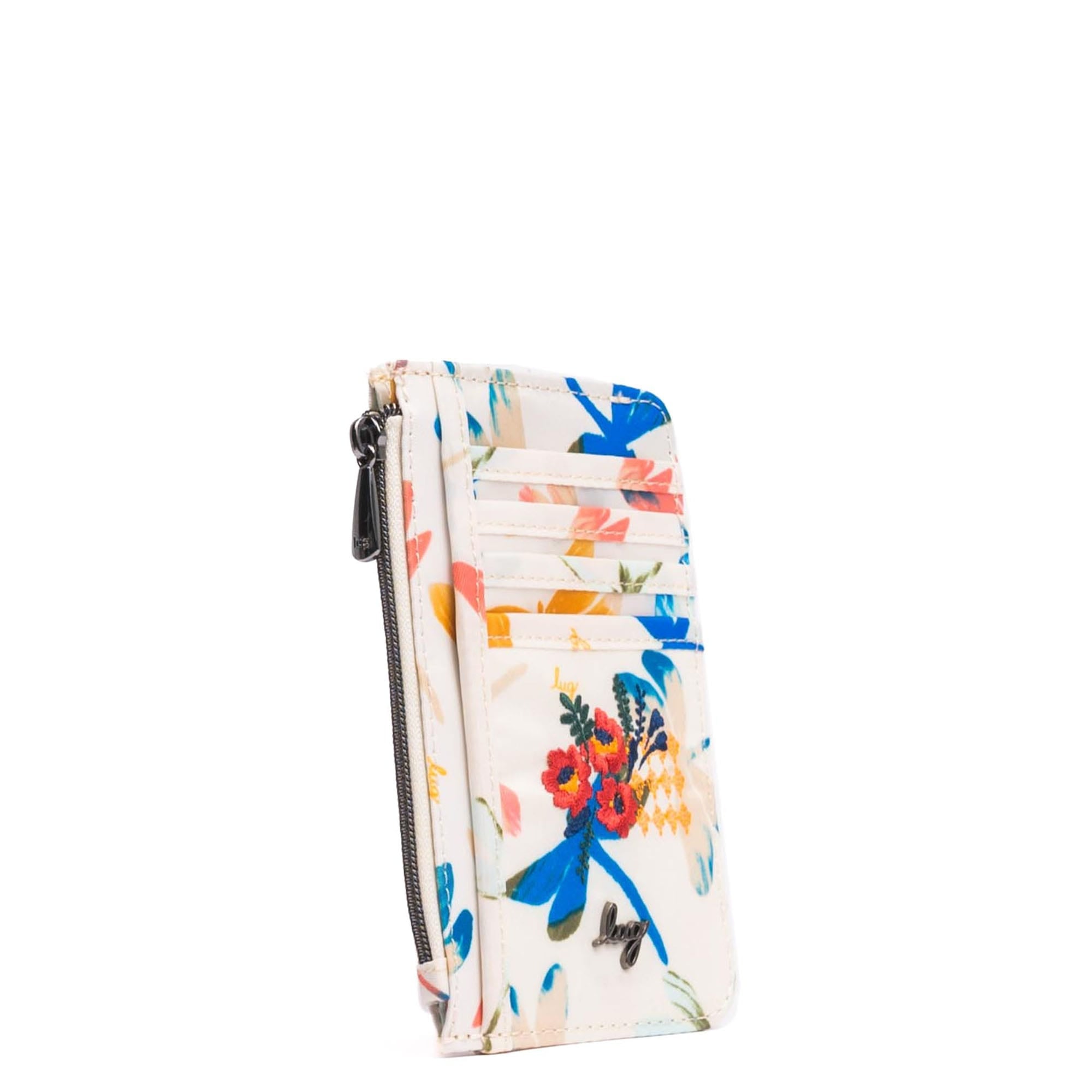 Embroidered Slide RFID Card Wallet - DRAGONFLY MULTI - 24900_SlideEmbroidered_DragonflyMulti_Angle_02