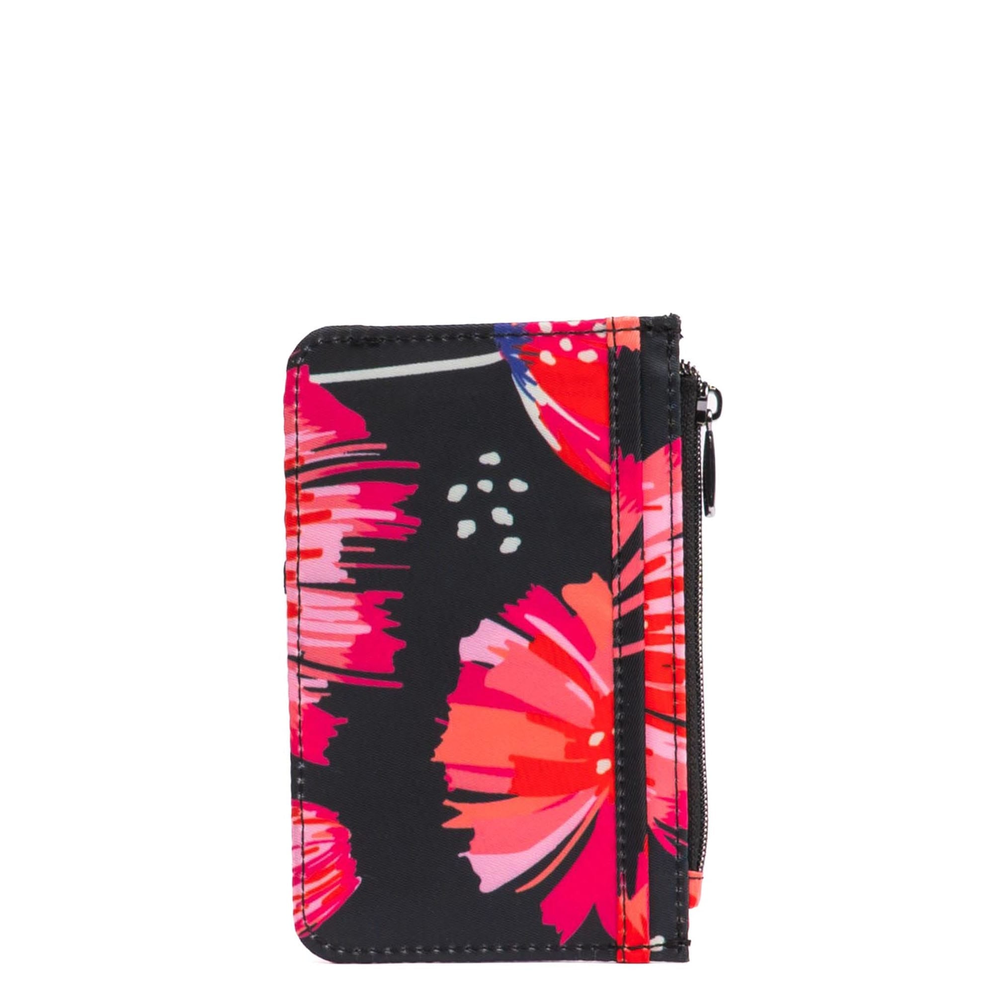Embroidered Slide RFID Card Wallet - POMPOM FLORAL BLACK - 24901_SlideEmbroidered_PomPomBlack_Angle_03